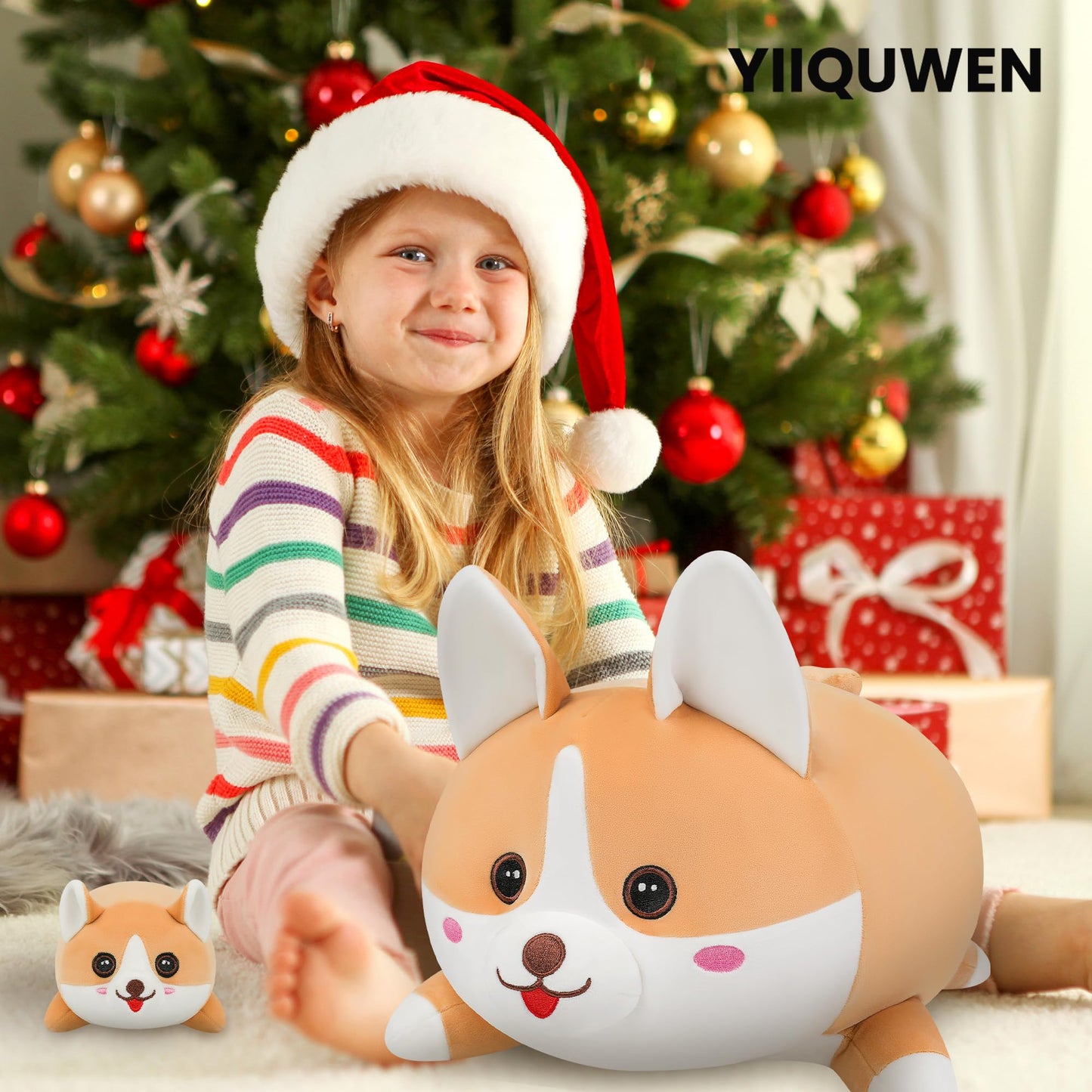 YIIQUWEN 17-inch Corgi Plush - 4-Puppy Family Set, Soft Stuffed Toy and Pillow