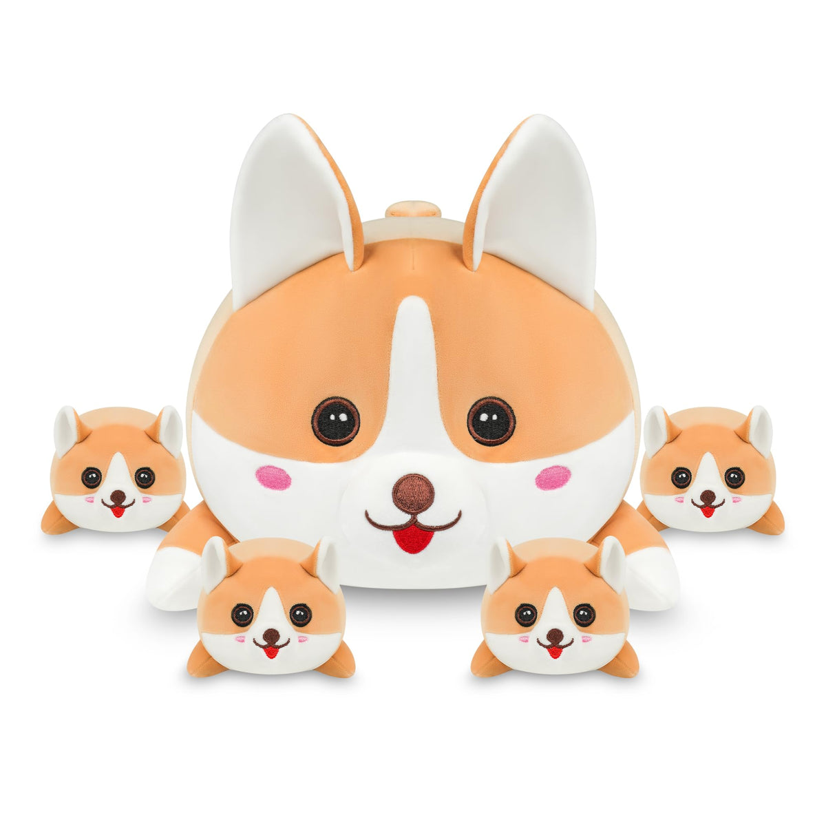 YIIQUWEN 17-inch Corgi Plush - 4-Puppy Family Set, Soft Stuffed Toy and Pillow