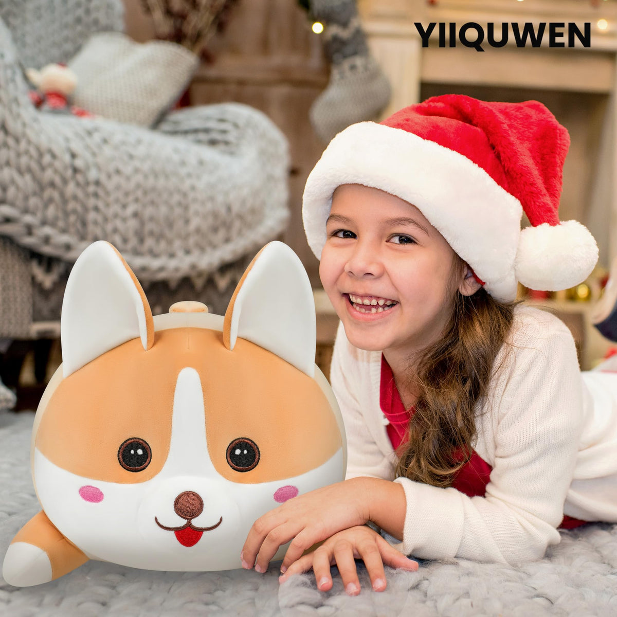 YIIQUWEN 17-inch Corgi Plush - 4-Puppy Family Set, Soft Stuffed Toy and Pillow