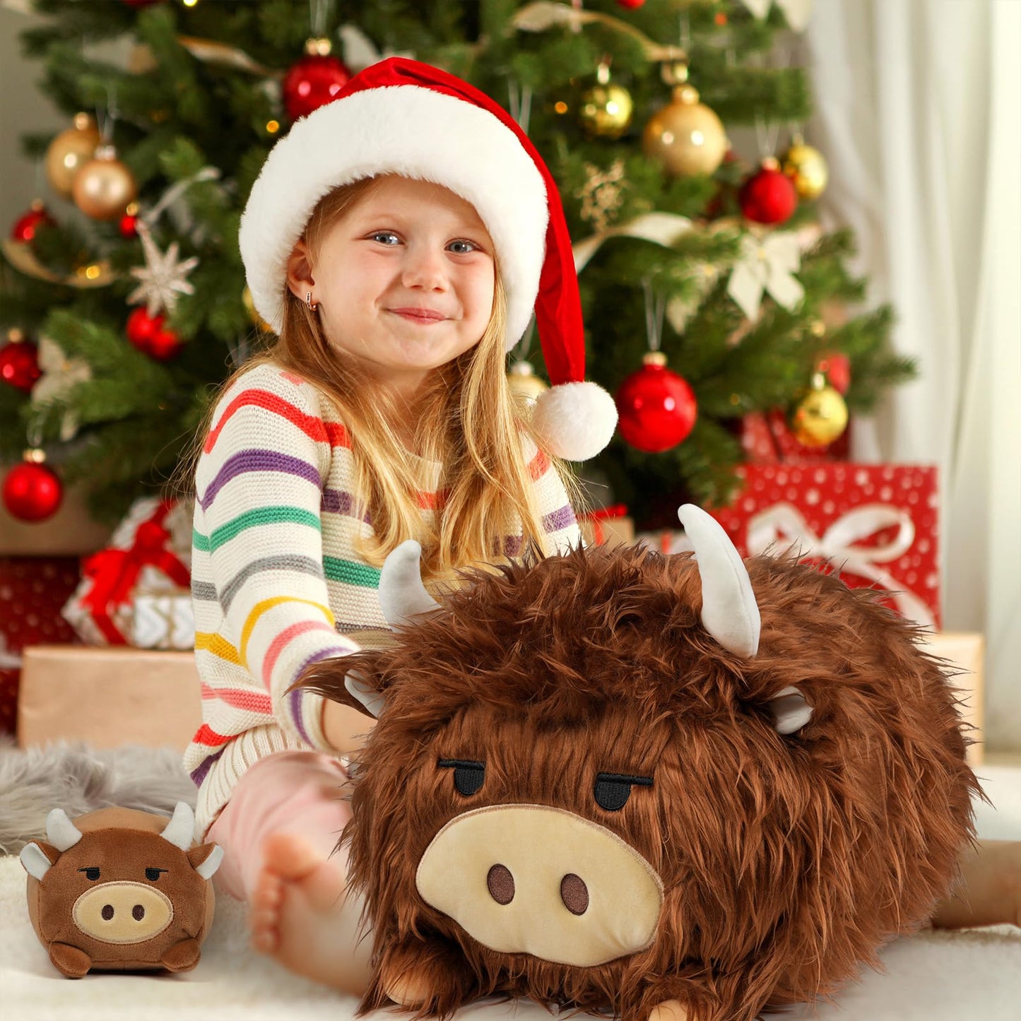YIIQUWEN Highland Cow Mommy Plush Set with 4 Baby Calves – Soft Stuffed Animal & Plush Pillow