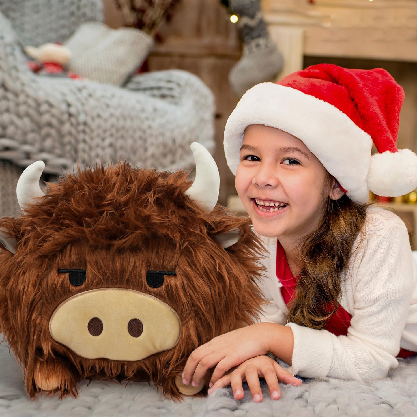 YIIQUWEN Highland Cow Mommy Plush Set with 4 Baby Calves – Soft Stuffed Animal & Plush Pillow