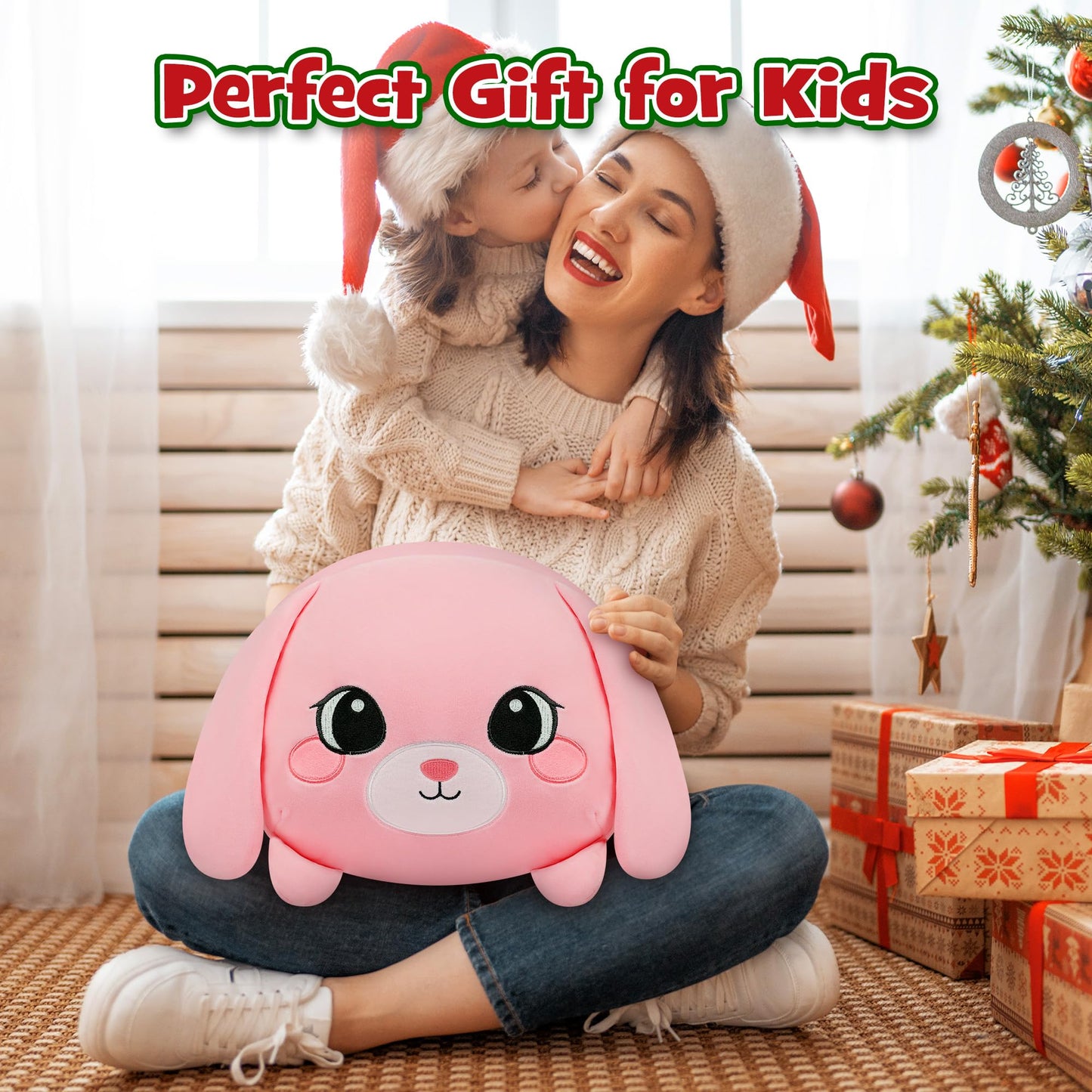 YIIQUWEN Pink Bunny Plush Set with 4 Baby Bunnies – Soft Stuffed Toy Pillow & Gift for Kids