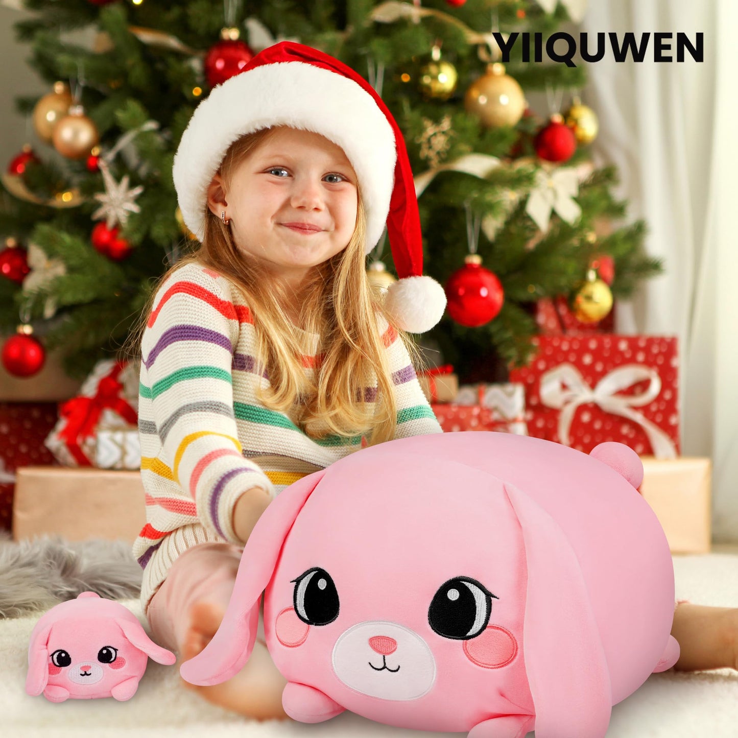 YIIQUWEN Pink Bunny Plush Set with 4 Baby Bunnies – Soft Stuffed Toy Pillow & Gift for Kids