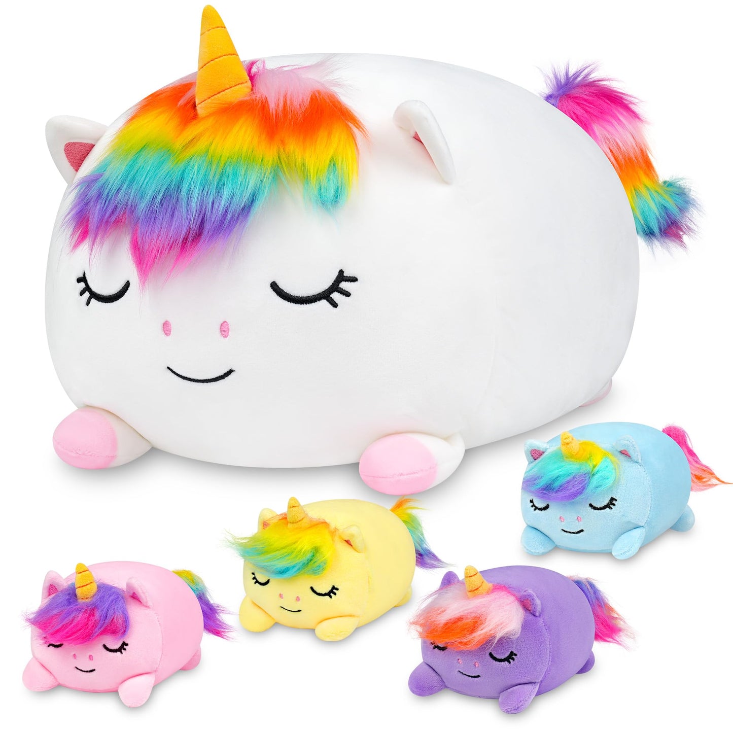 YIIQUWEN Unicorn Plush Set - 4 Baby Unicorns in One Soft Plush Pillow