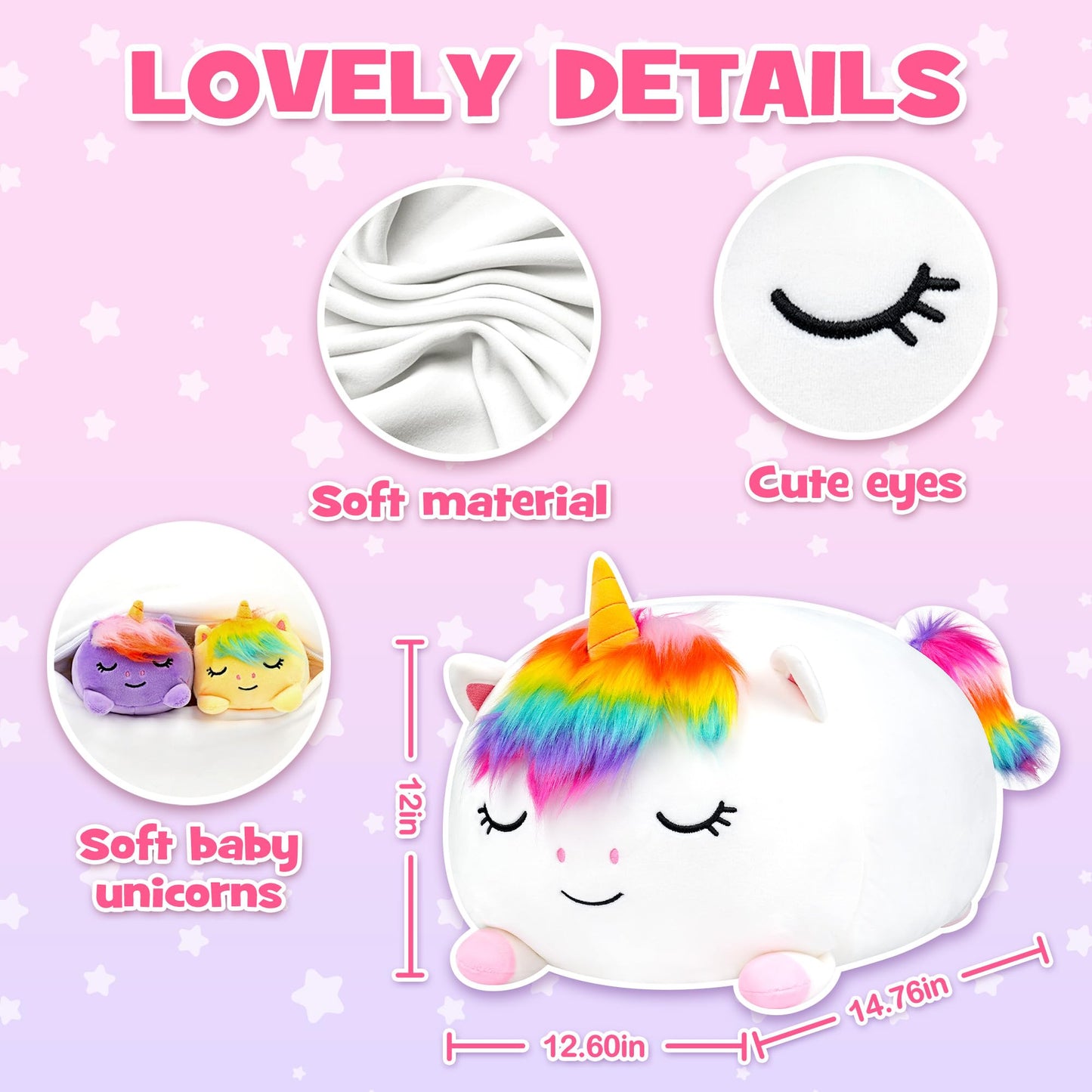 YIIQUWEN Unicorn Plush Set - 4 Baby Unicorns in One Soft Plush Pillow