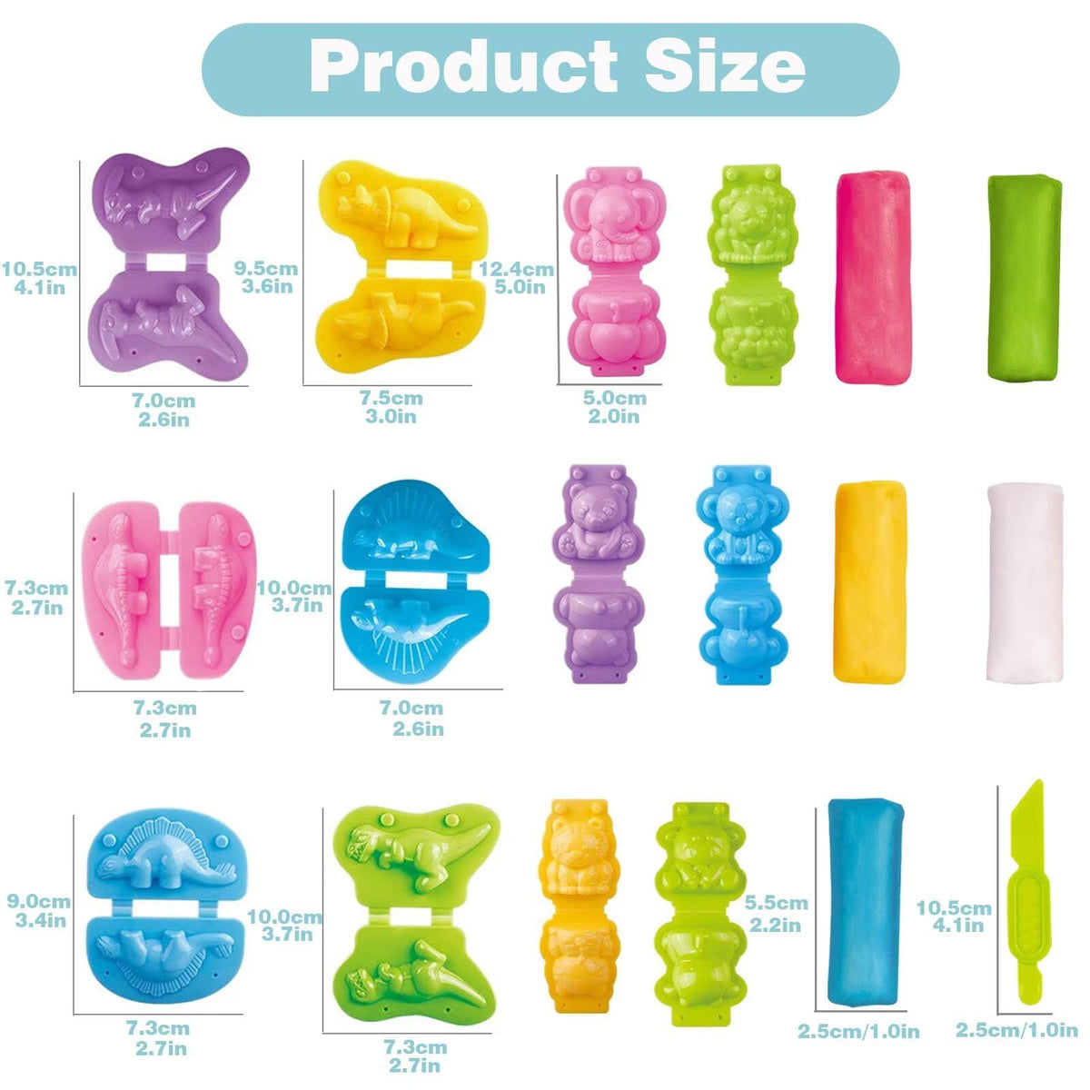 Yiklucg 18 Dino & Animal Molds Dough Toys with 15 Clays – Creative Gift for Kids Aged 3-8