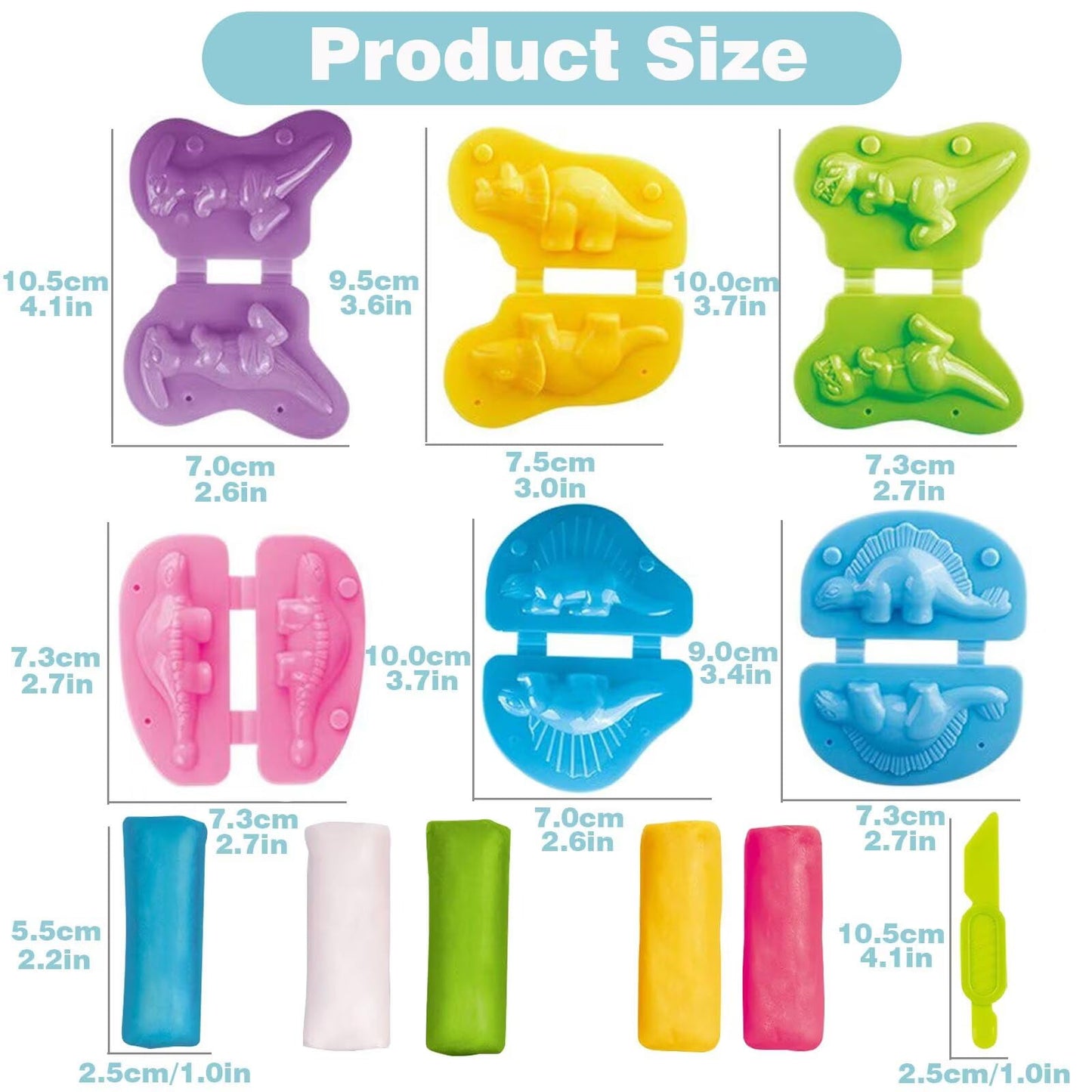 Yiklucg 6 Dino Molds Dough Toys Set with 5 Bright Clays – Creative Play for Kids Aged 3–8