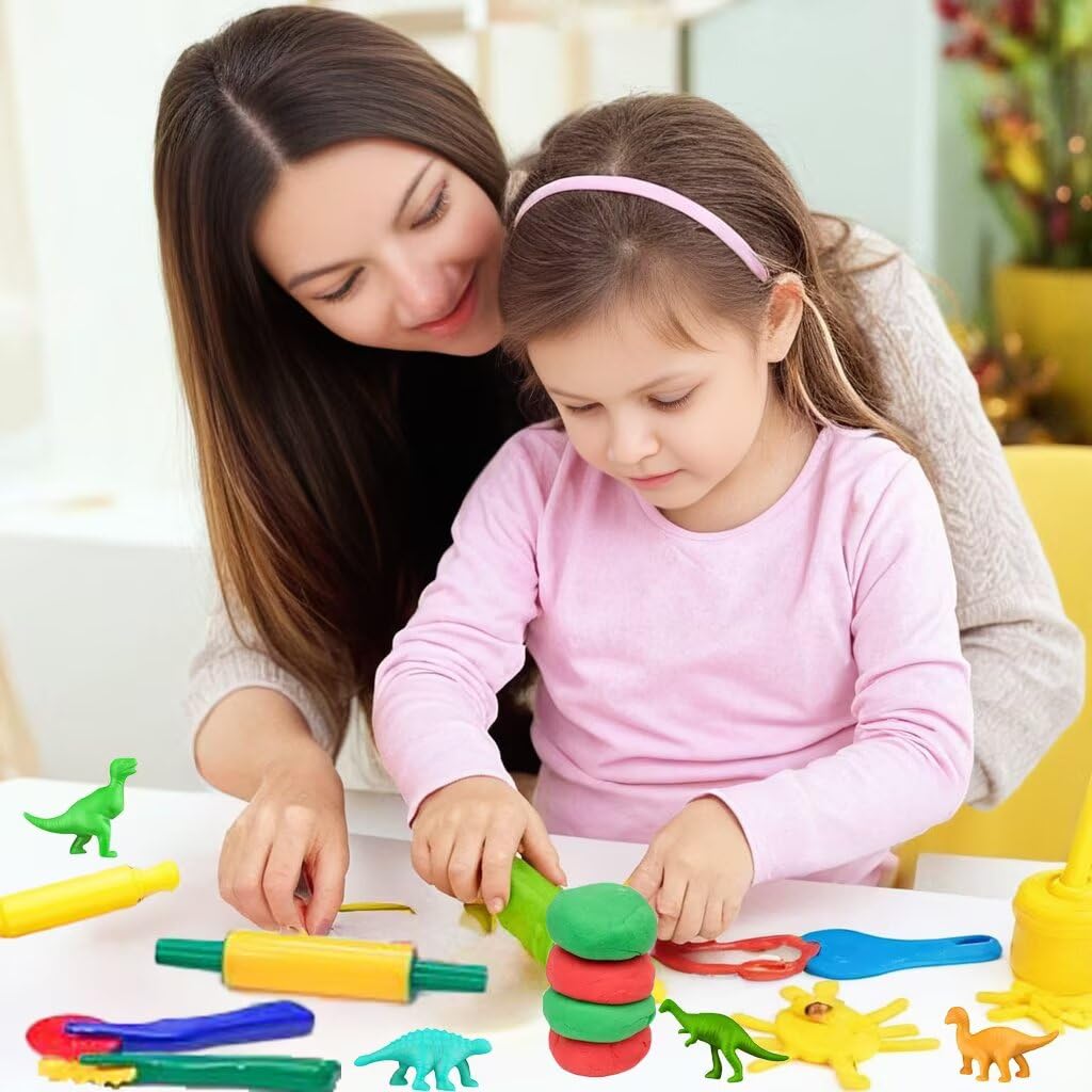 Yiklucg Dinosaur Fossil Molds Dough Toys – 11 Molds, 5 Bright Clays, Creative Gift for Kids 3-8