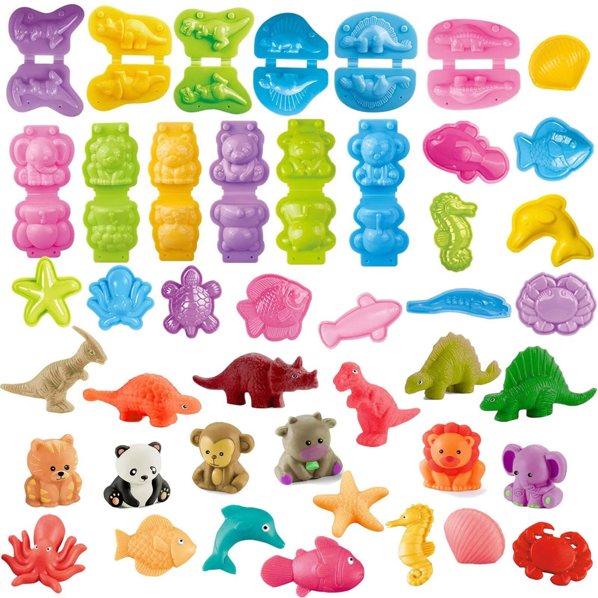 Yiklucg 18 Dino & Animal Molds Dough Toys with 15 Clays – Creative Gift for Kids Aged 3-8