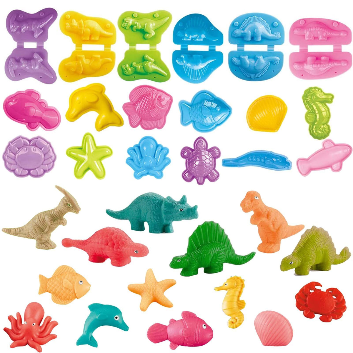 Yiklucg 18 Dino & Ocean Molds Dough Toys with 10 Clays – Creative Gift for Kids 3–8