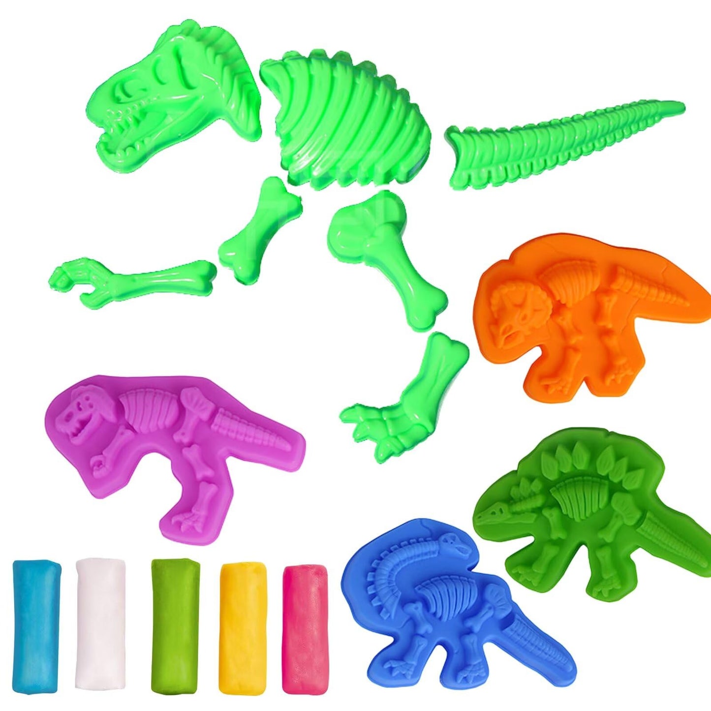 Yiklucg Dinosaur Fossil Molds Dough Toys – 11 Molds, 5 Bright Clays, Creative Gift for Kids 3-8