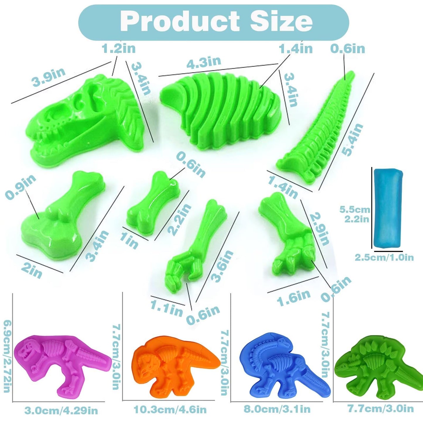 Yiklucg Dinosaur Fossil Molds Dough Toys – 11 Molds, 5 Bright Clays, Creative Gift for Kids 3-8