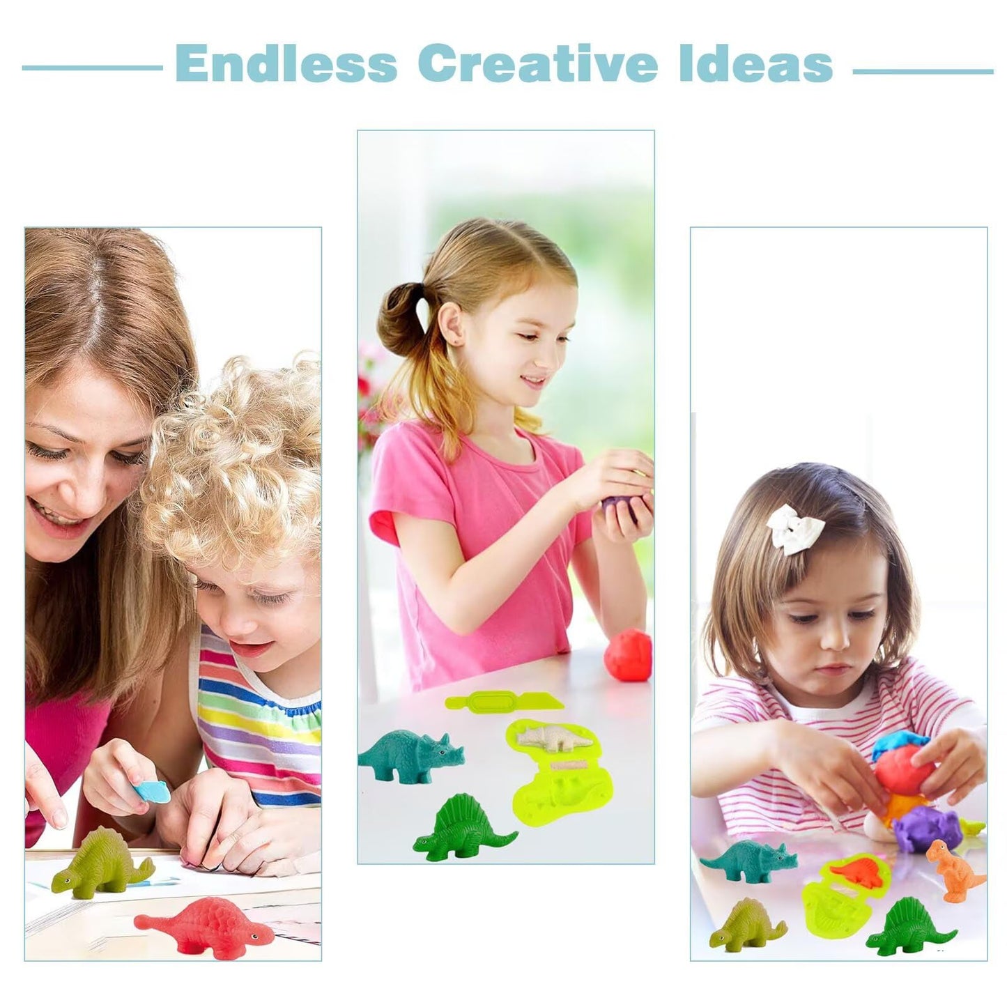 Yiklucg 6 Dino Molds Dough Toys Set with 5 Bright Clays – Creative Play for Kids Aged 3–8