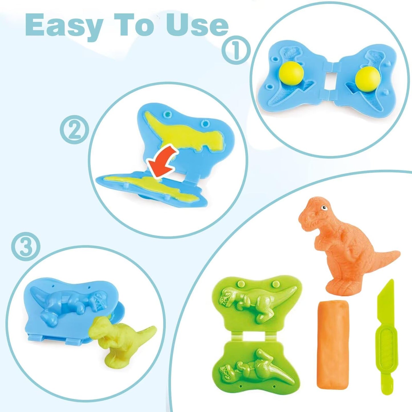 Yiklucg 6 Dino Molds Dough Toys Set with 5 Bright Clays – Creative Play for Kids Aged 3–8