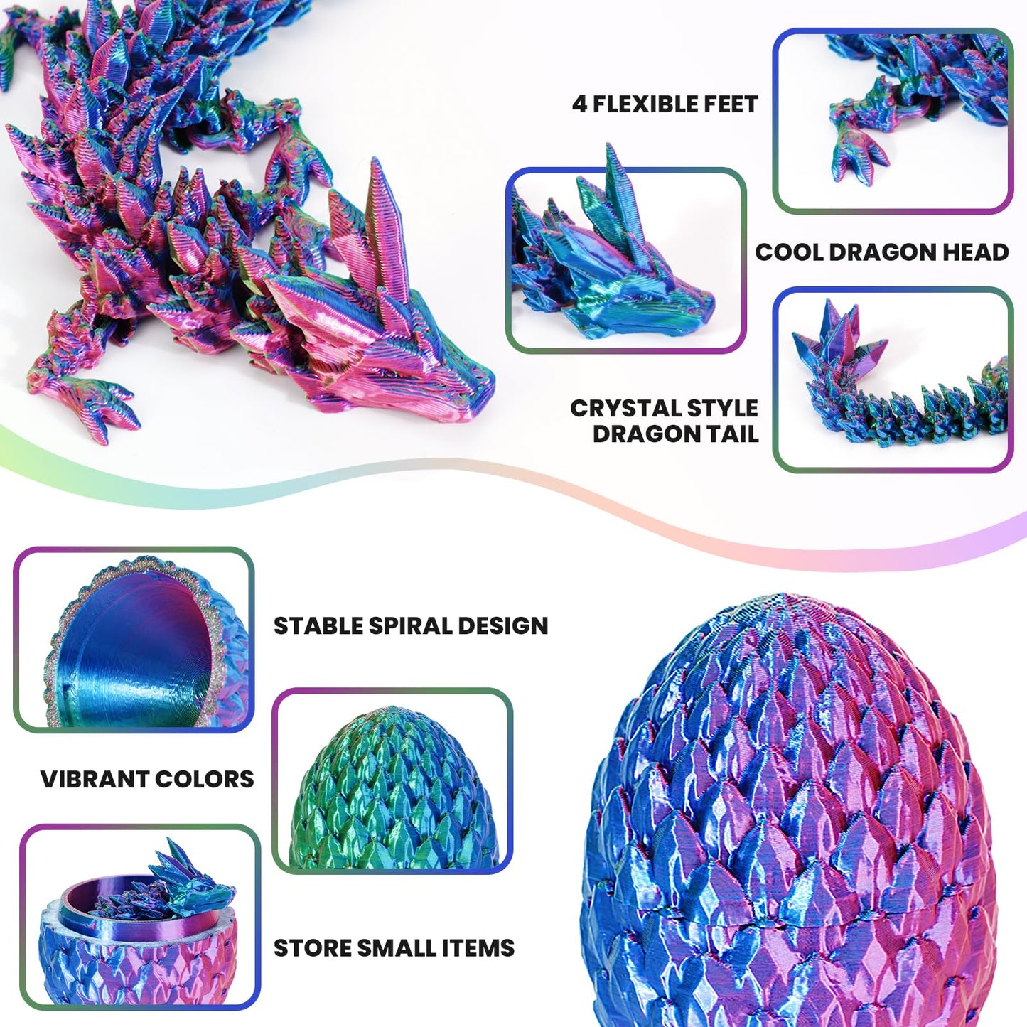 YILCER 4Pcs 3D Printed Dragon Eggs – Realistic Dragons Inside, Easter Gift & Desk Decor