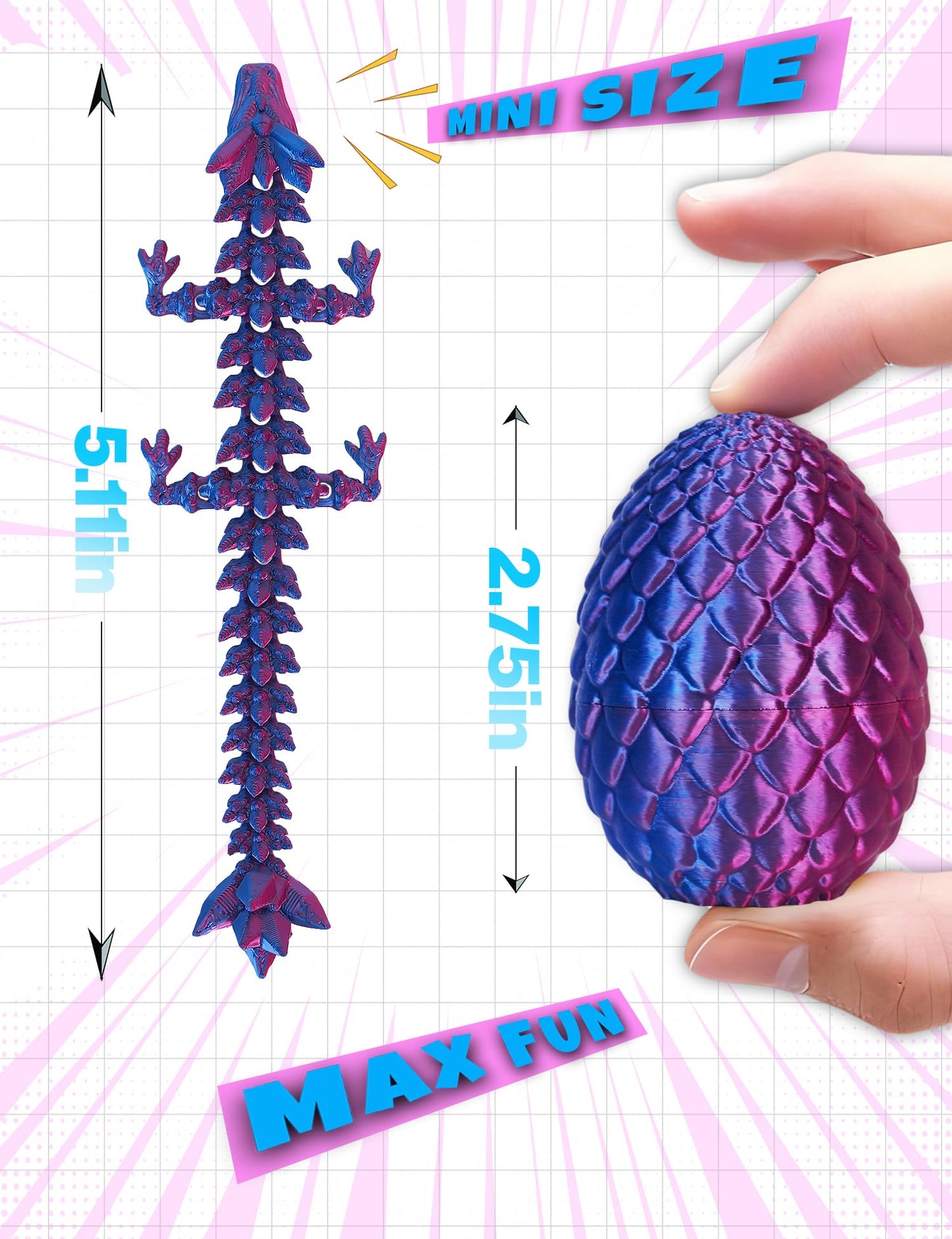 YILCER 4-Pack 3D Printed Dragon Eggs with Inside Dragons – Articulated Mystery Egg Set