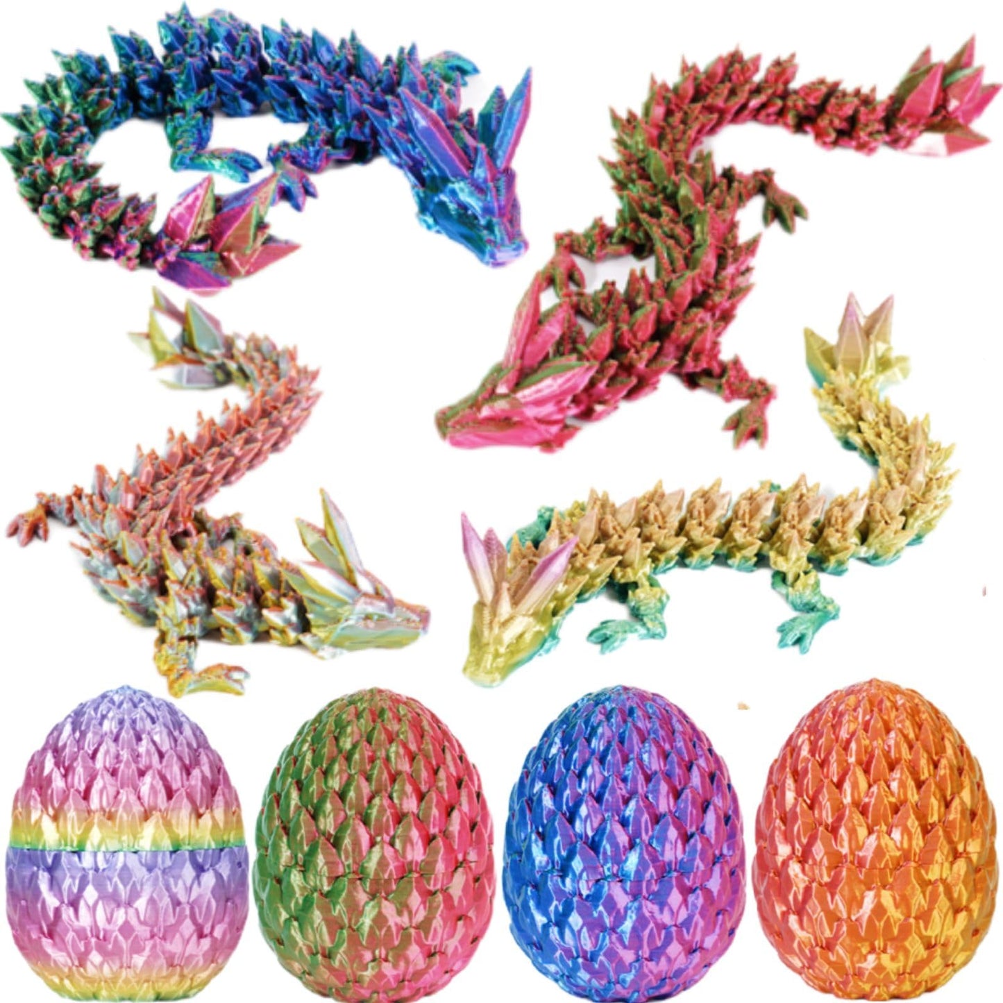 YILCER 4Pcs 3D Printed Dragon Eggs – Realistic Dragons Inside, Easter Gift & Desk Decor