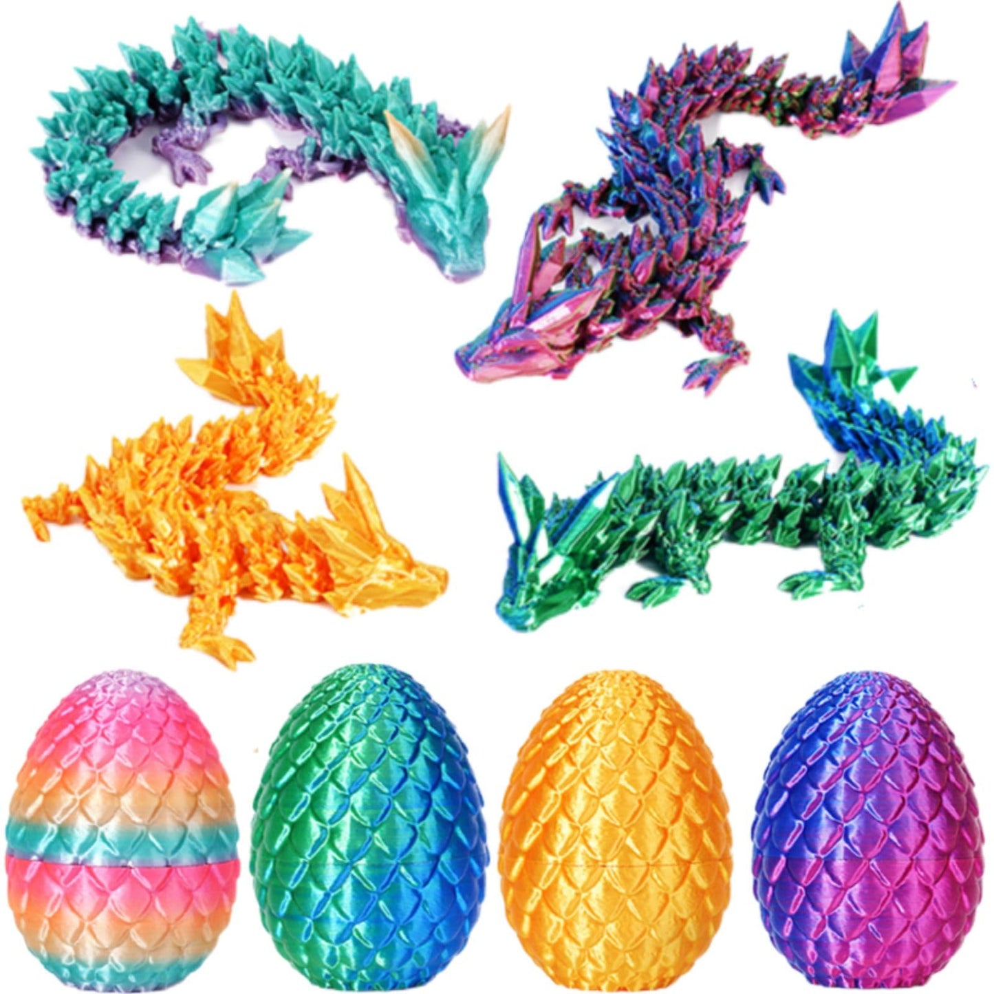 YILCER 4-Pack 3D Printed Dragon Eggs with Inside Dragons – Articulated Mystery Egg Set
