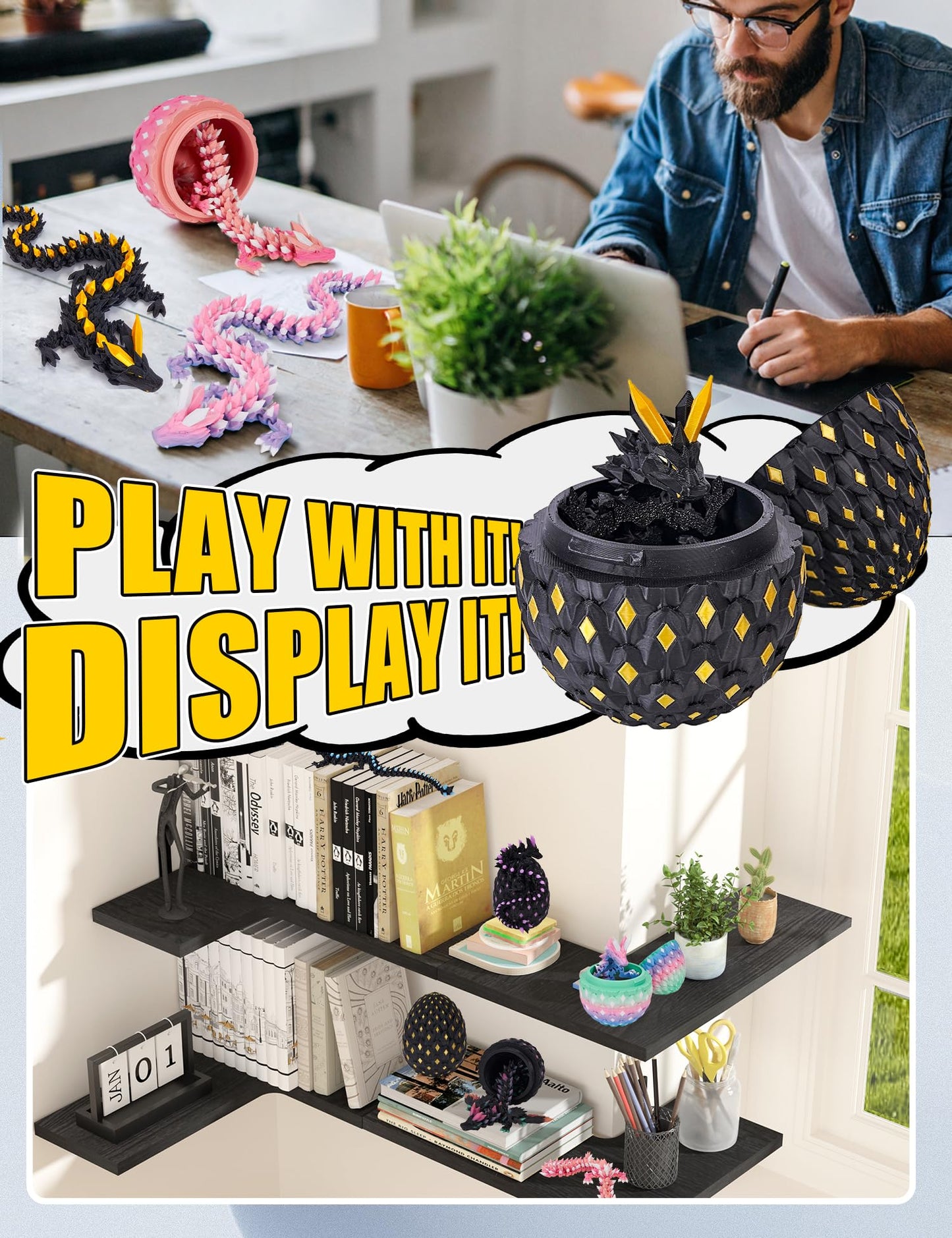 YILCER 3D Printed Dragon Eggs – Glow-in-the-Dark Pre-filled Easter Eggs with Dragon Toy