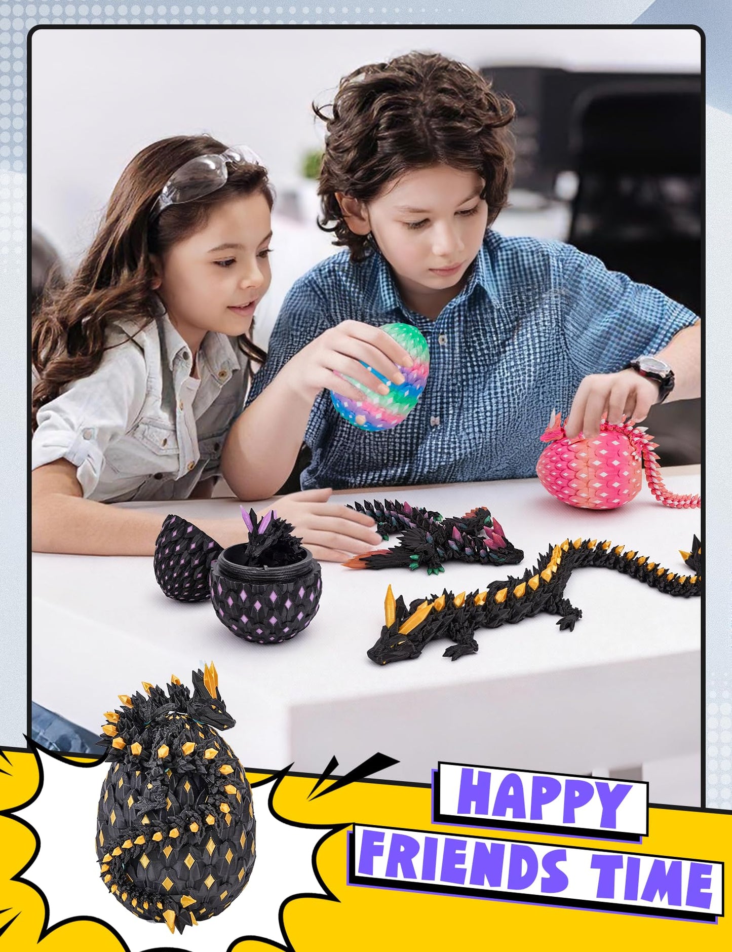 YILCER 3D Printed Dragon Eggs – Glow-in-the-Dark Pre-filled Easter Eggs with Dragon Toy