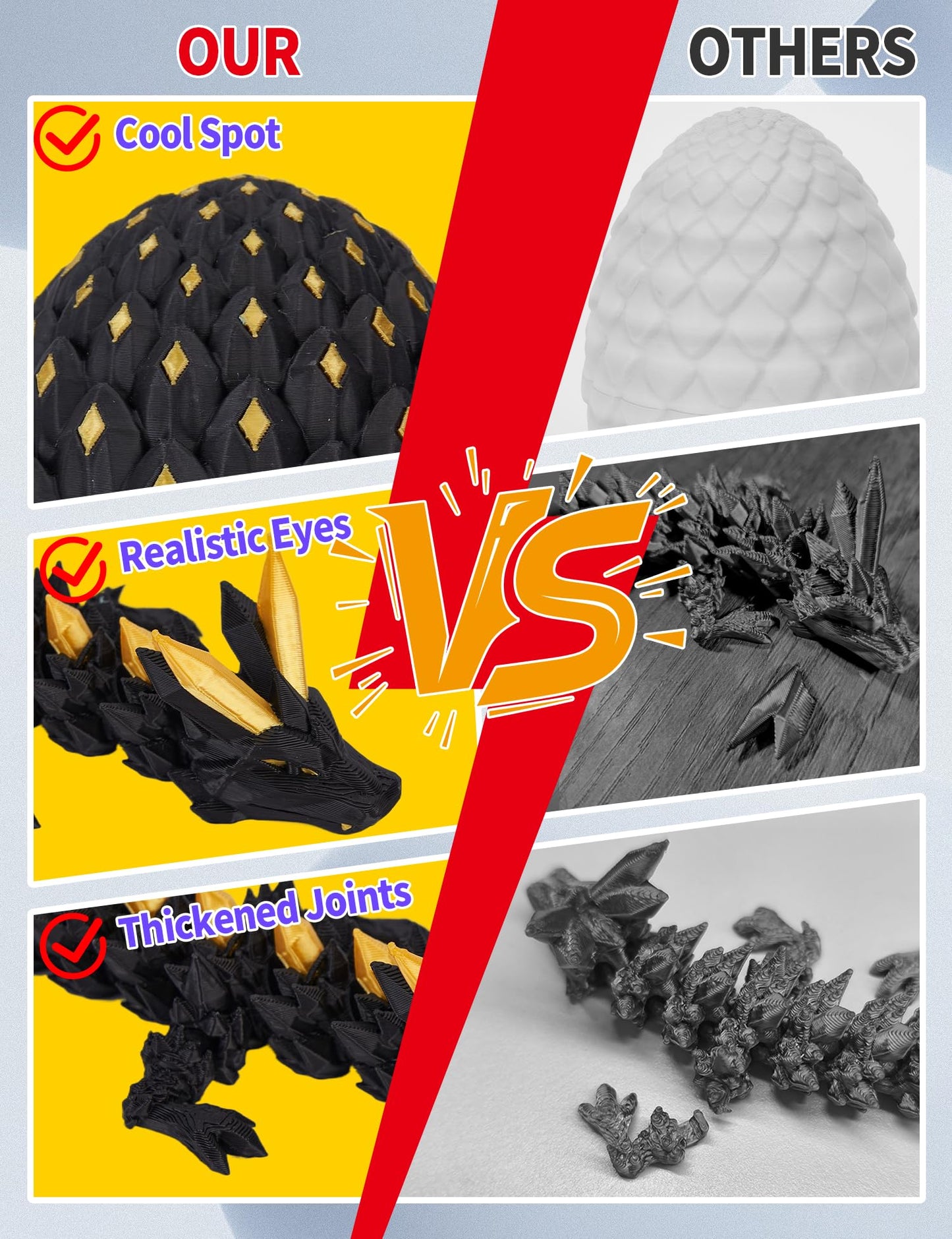 YILCER 3D Printed Dragon Eggs – Glow-in-the-Dark Pre-filled Easter Eggs with Dragon Toy