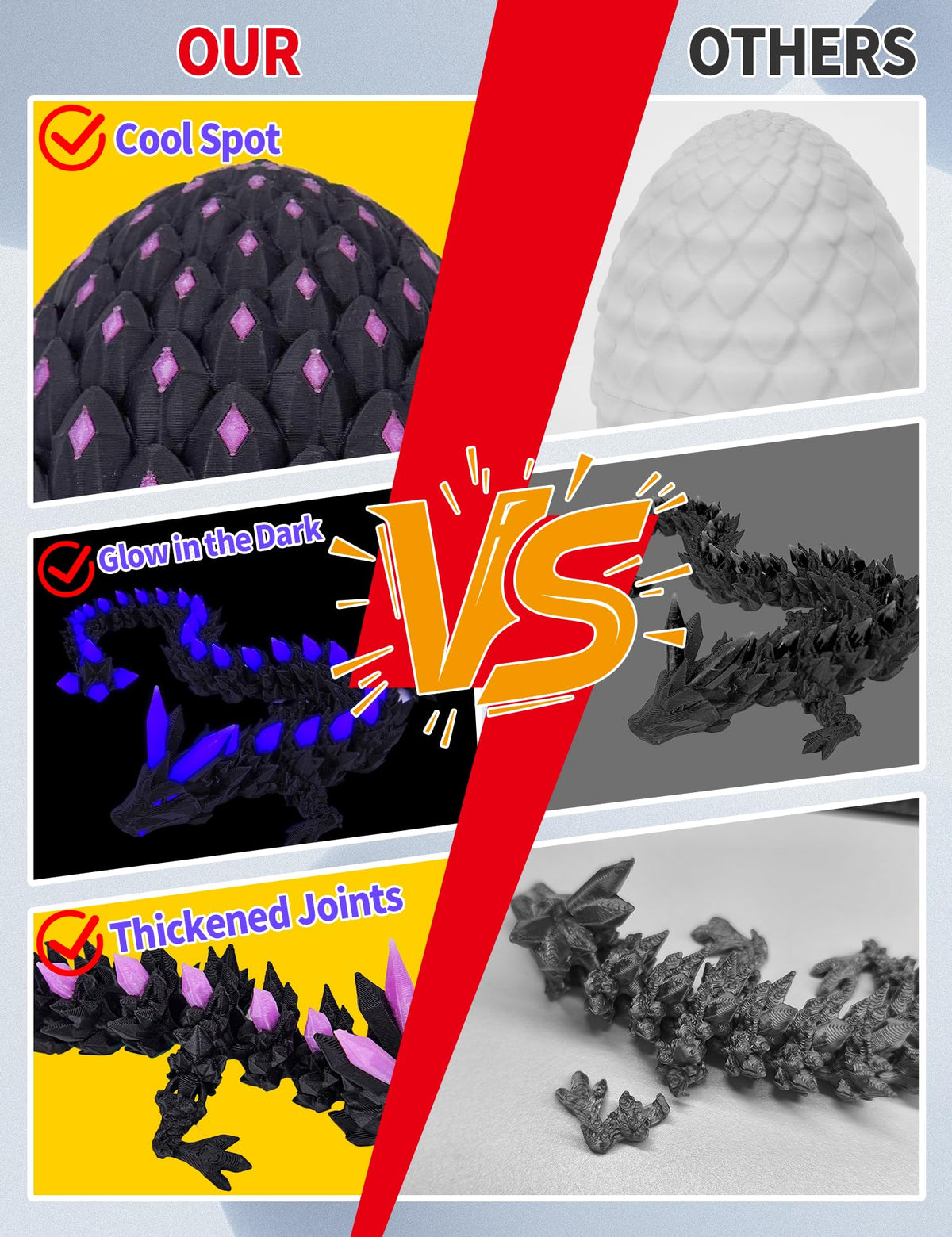 YILCER 3D Printed Dragon Eggs: Glow-in-the-Dark Prefilled Easter Eggs & Dragon Toy for Basket Fillers