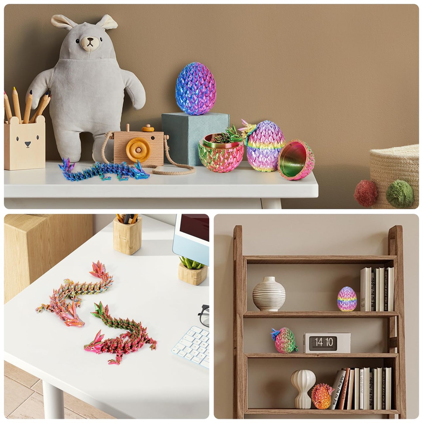 YILCER 4Pcs 3D Printed Dragon Eggs – Realistic Dragons Inside, Easter Gift & Desk Decor