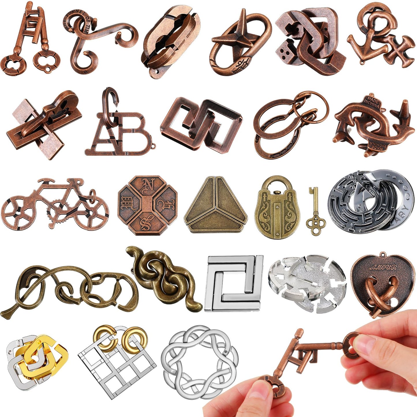 Yilloog 24-Pcs Metal Brain Teaser Puzzles – Difficult Logic & IQ Challenges for Adults