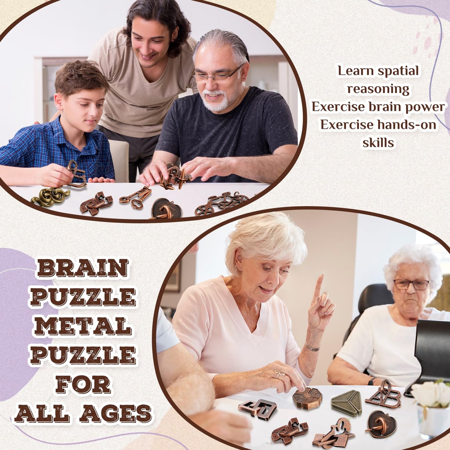 Yilloog 24-Pcs Metal Brain Teaser Puzzles – Difficult Logic & IQ Challenges for Adults