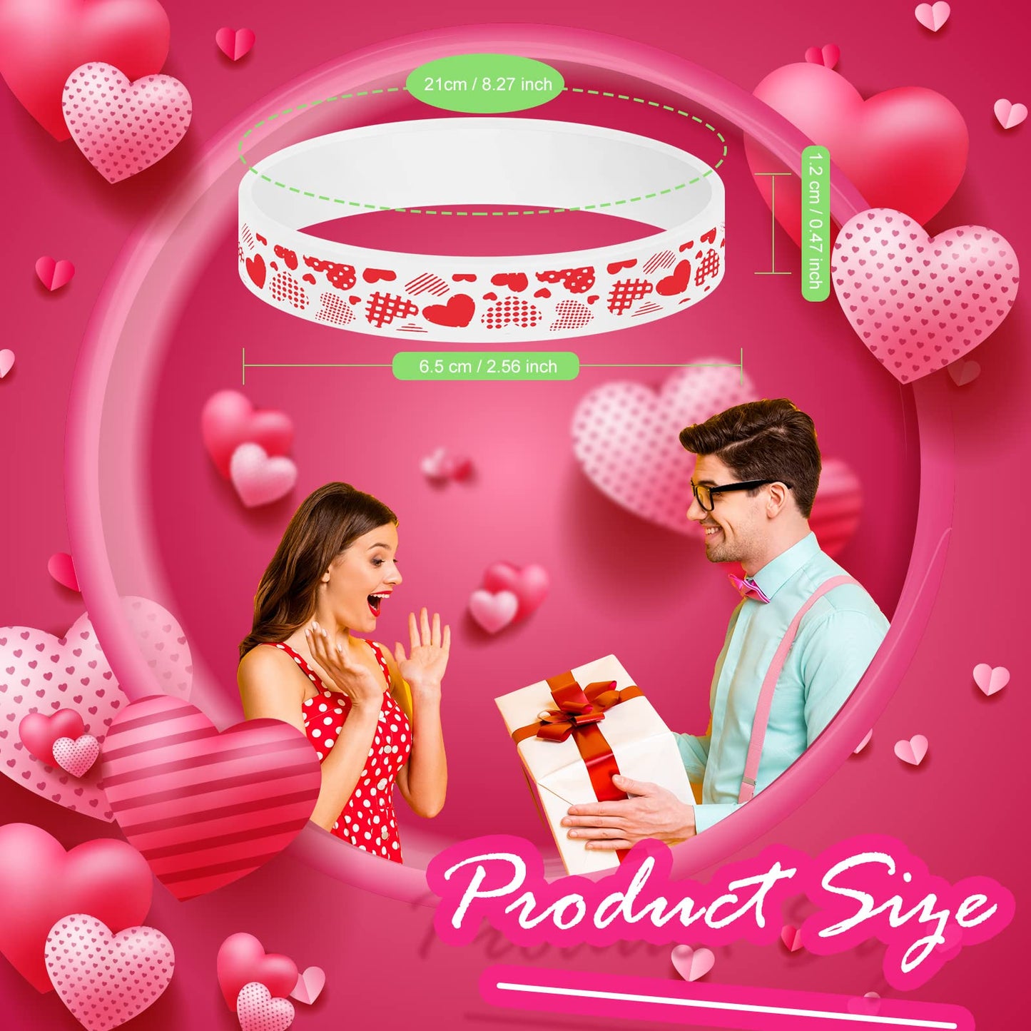 Yilloog 60-Pack Valentine’s Day Silicone Bracelets for Kids — Colorful Heart Wristbands for Gifts, Classrooms, and Parties