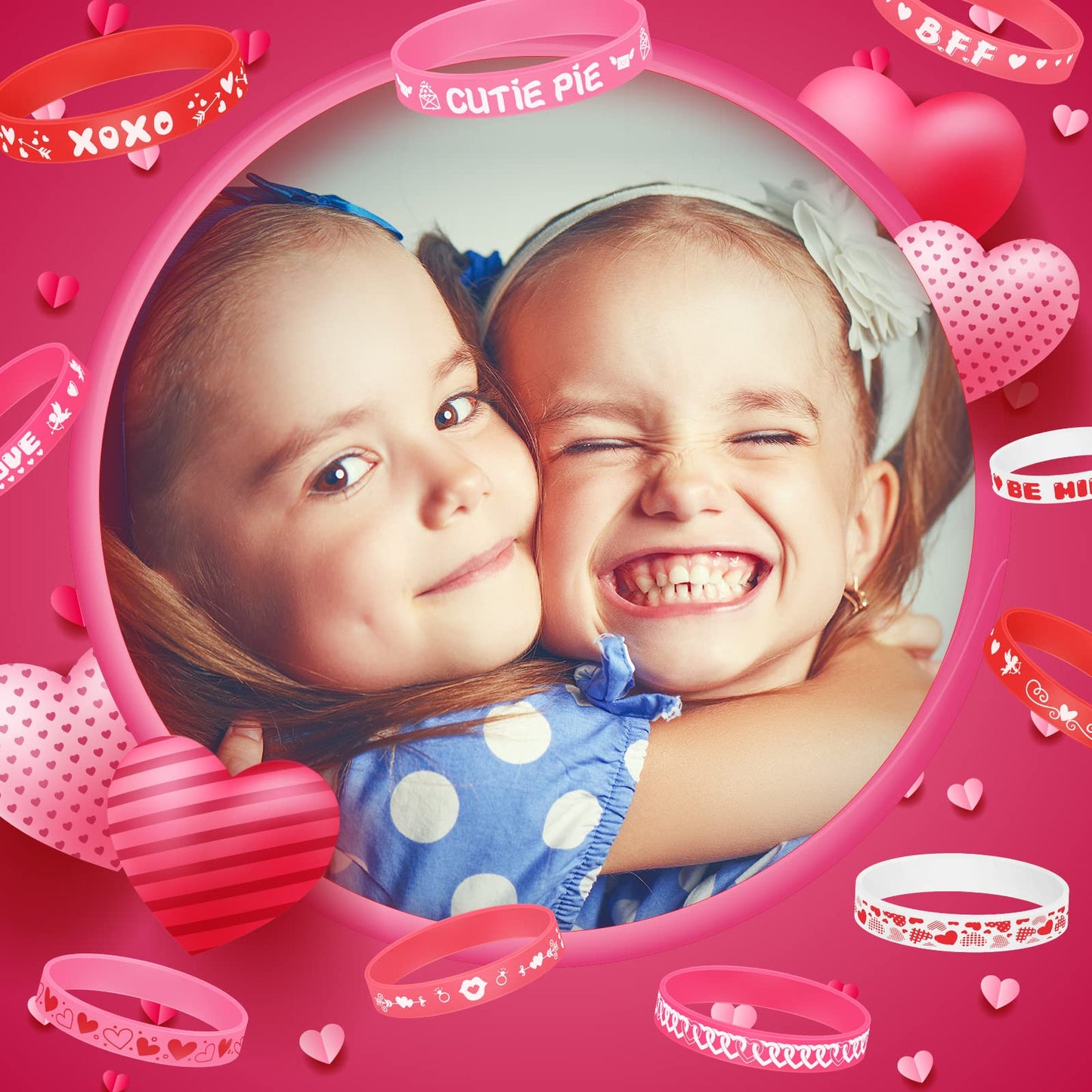 Yilloog 60-Pack Valentine’s Day Silicone Bracelets for Kids — Colorful Heart Wristbands for Gifts, Classrooms, and Parties