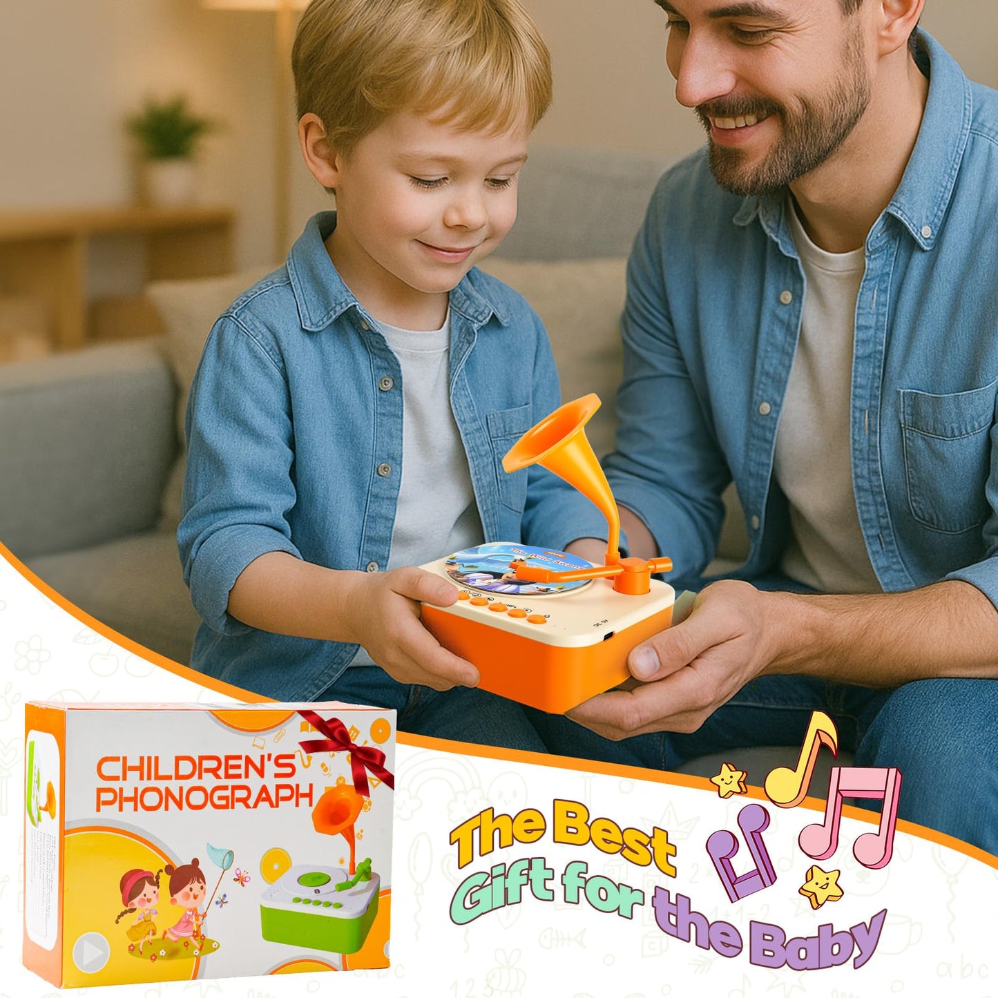 Yimido Kids Phonograph Toddler Record Player with 96 Learning Cards | Early Education Toy