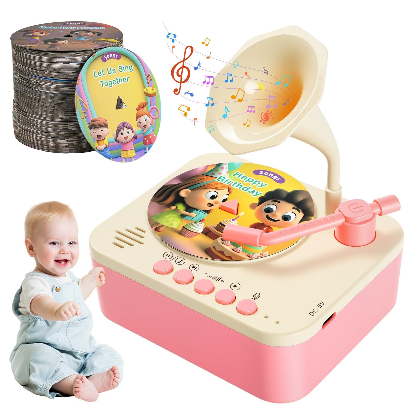 yimido Kids Phonograph Toddler Record Player – 96 Learning Cards, Portable Storyteller & DIY Recorder
