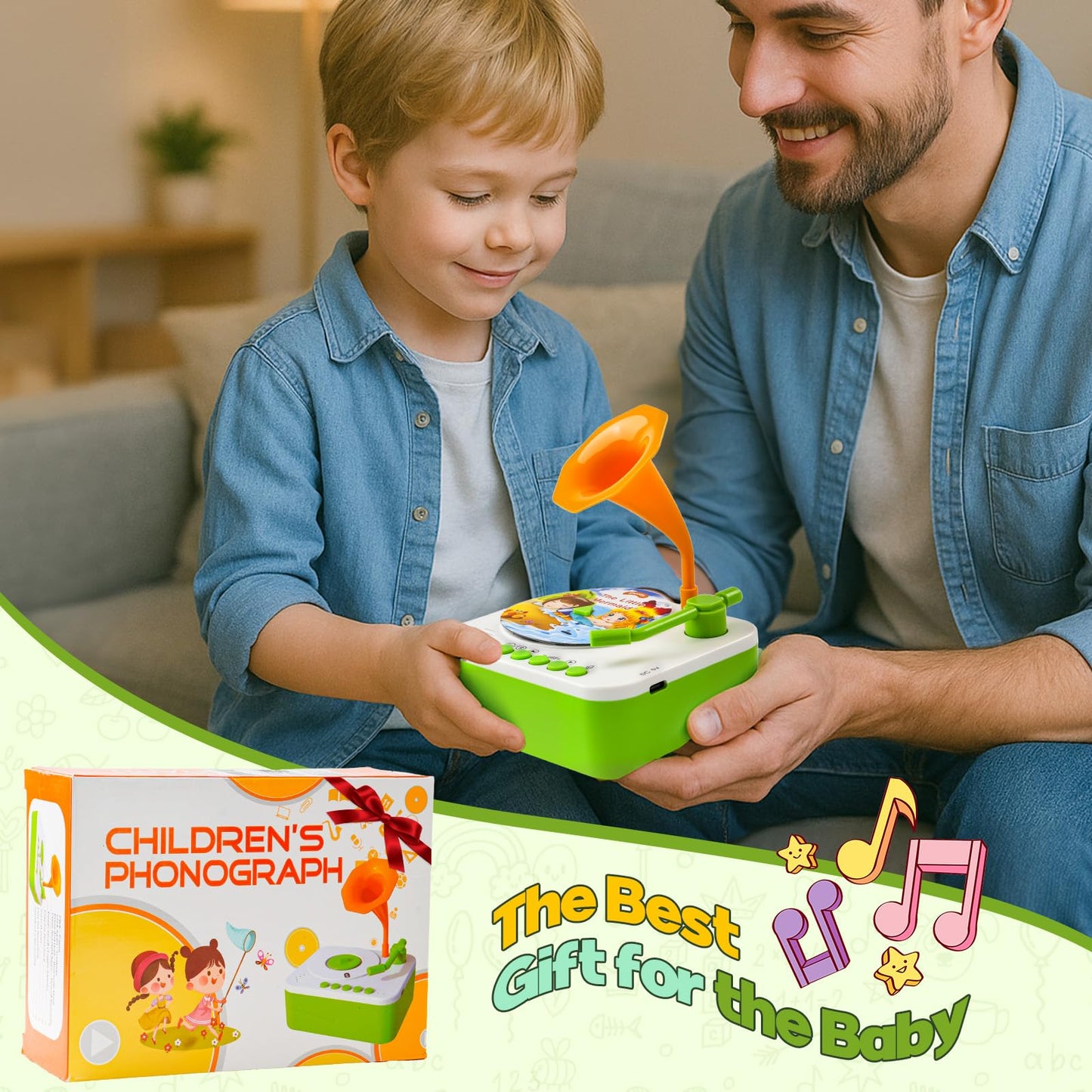 yimido Kids Phonograph Toddler Record Player with 96 Learning Cards | Portable, DIY Story Recorder & Bluetooth Speaker