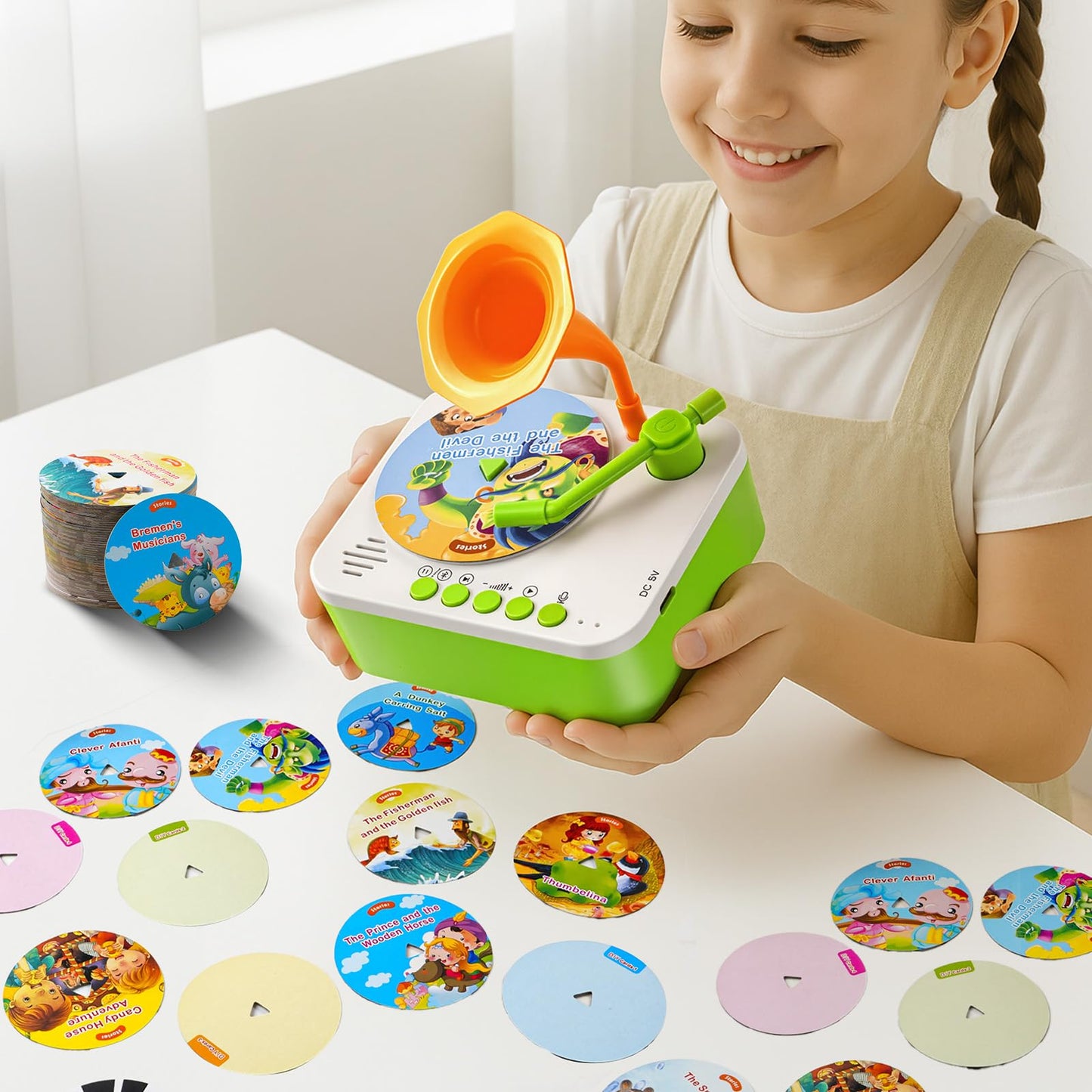 yimido Kids Phonograph Toddler Record Player with 96 Learning Cards | Portable, DIY Story Recorder & Bluetooth Speaker