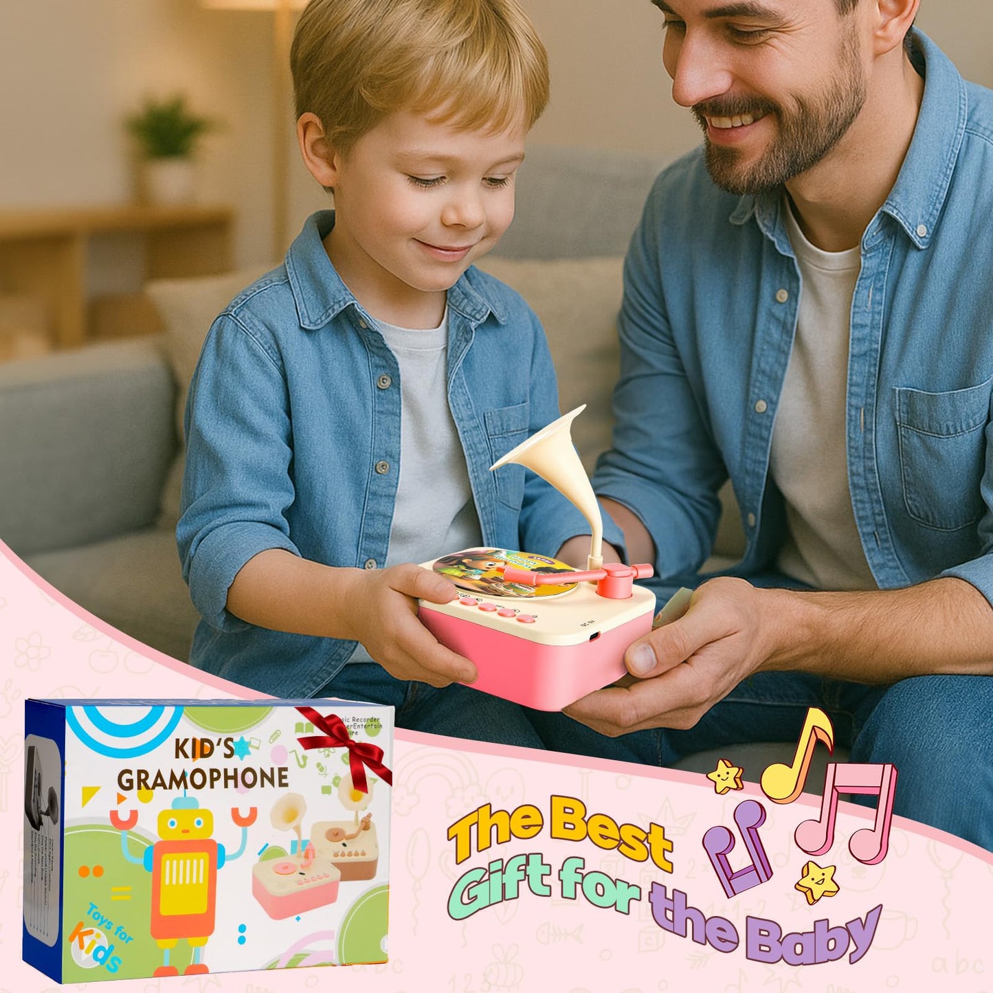 yimido Kids Phonograph Toddler Record Player – 96 Learning Cards, Portable Storyteller & DIY Recorder