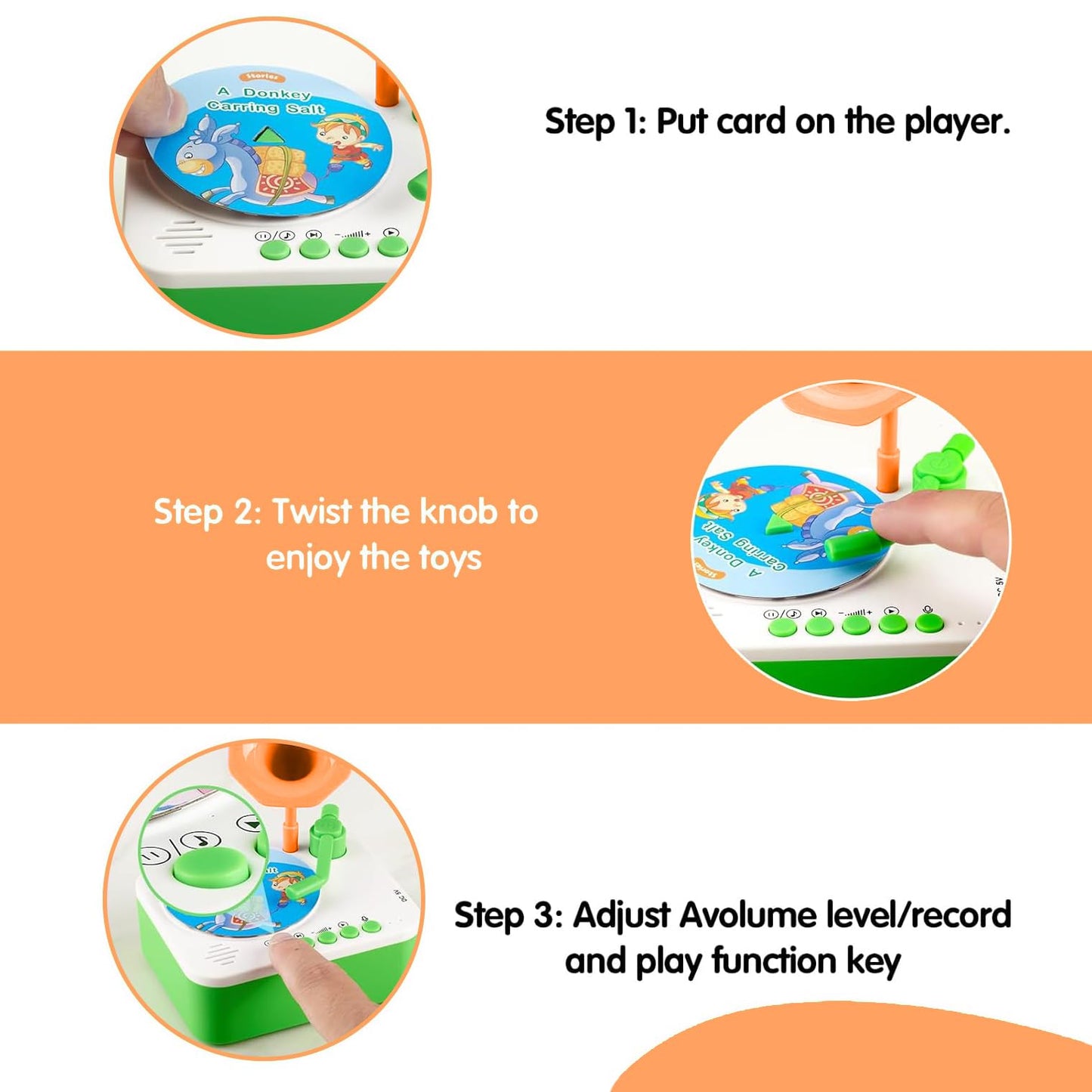 yimido Kids Phonograph Toddler Record Player with 96 Learning Cards | Portable, DIY Story Recorder & Bluetooth Speaker
