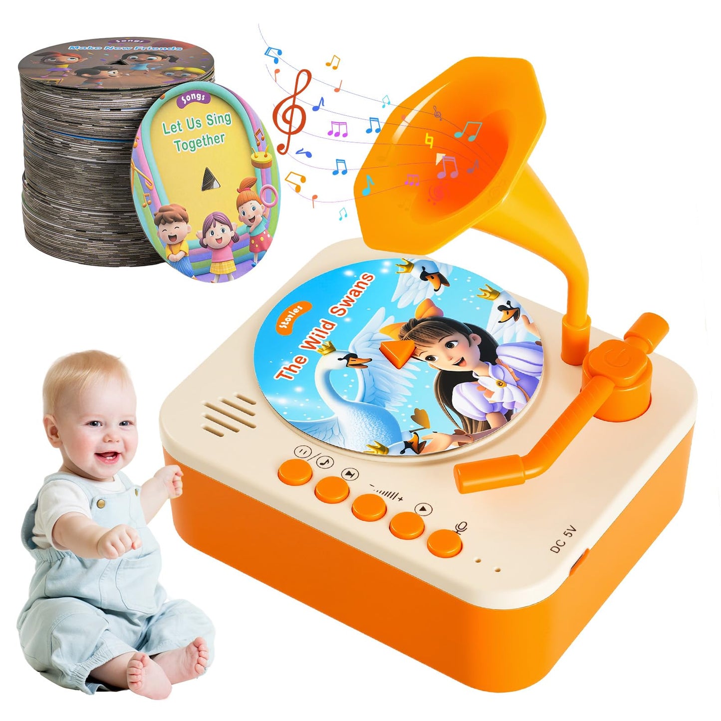 Yimido Kids Phonograph Toddler Record Player with 96 Learning Cards | Early Education Toy