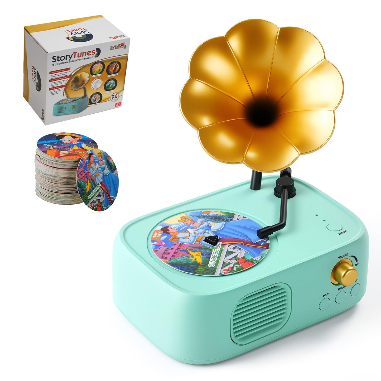 Yimido Kids Phonograph Toddler Record Player with 96 Learning Cards