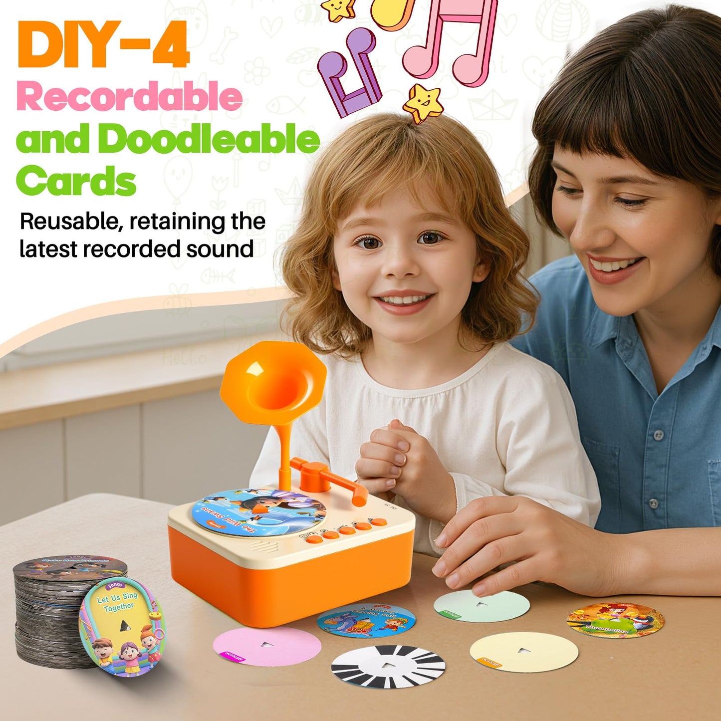 Yimido Kids Phonograph Toddler Record Player with 96 Learning Cards | Early Education Toy