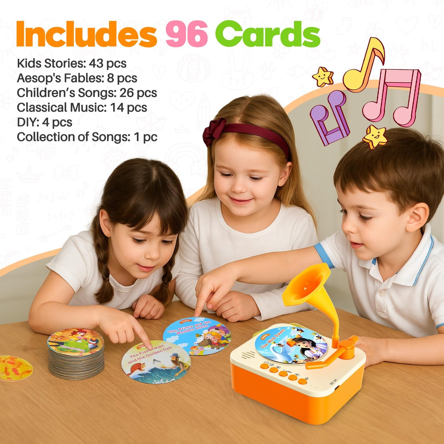 Yimido Kids Phonograph Toddler Record Player with 96 Learning Cards | Early Education Toy
