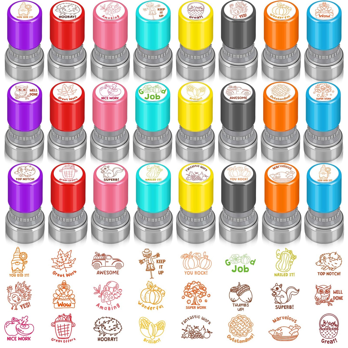 Yinder 24 Pcs Teacher Stamps – Self-Inking Fall Classroom Set for Praise & Rewards