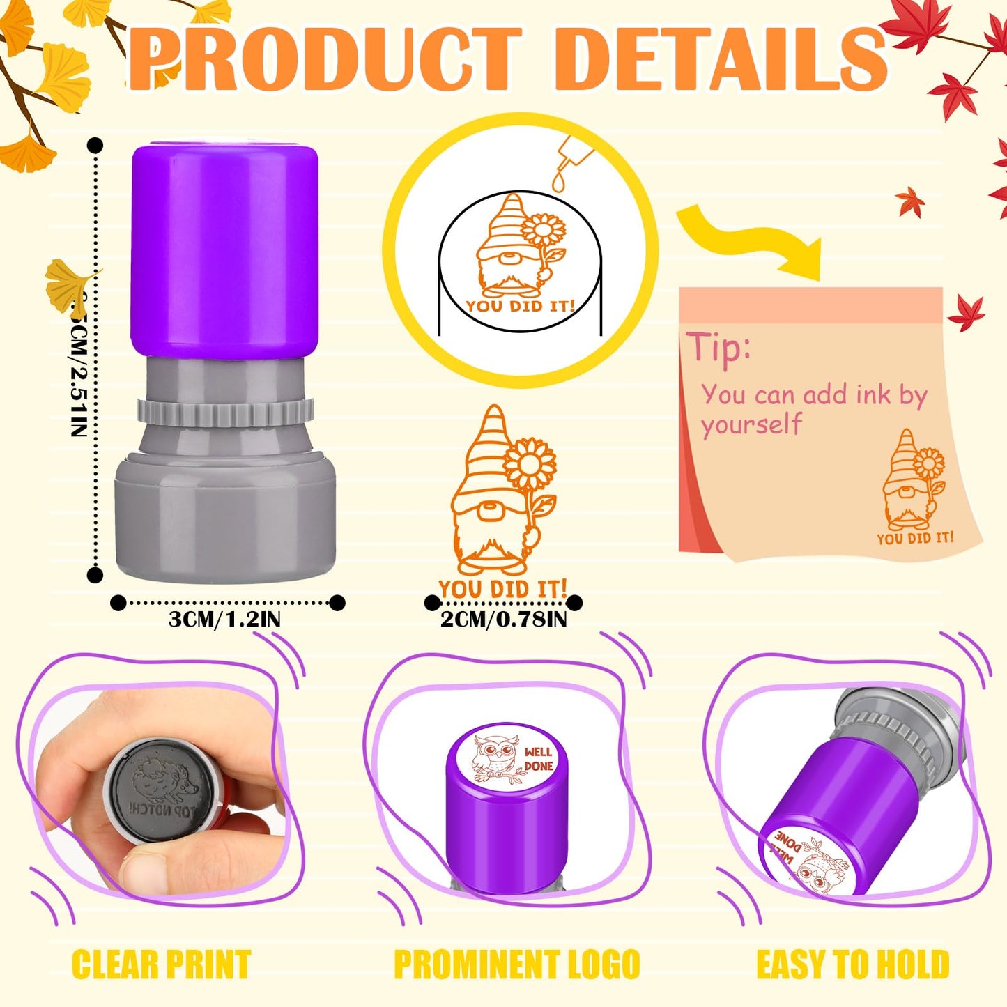 Yinder 24 Pcs Teacher Stamps – Self-Inking Fall Classroom Set for Praise & Rewards
