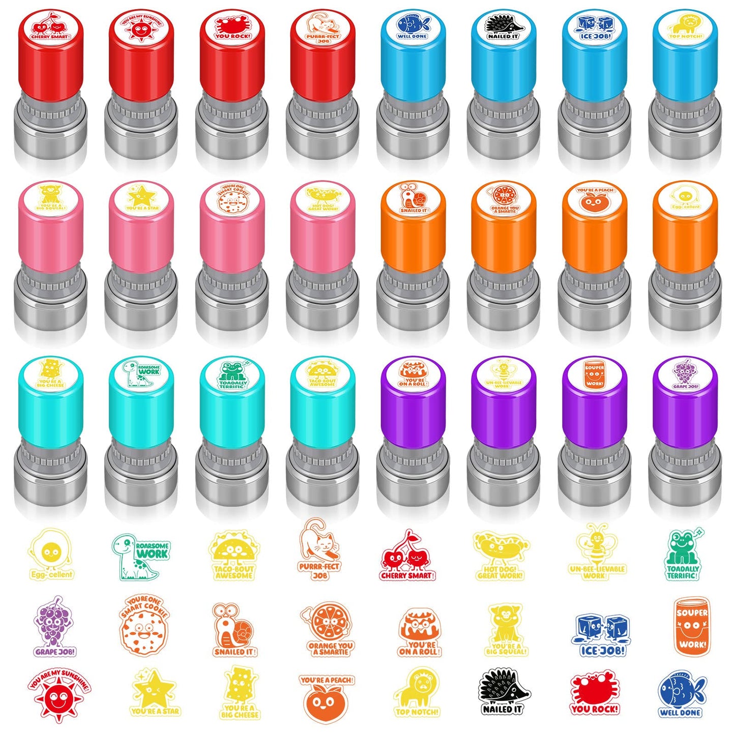 Yinder 24 Pcs Teacher Stamps Set – Self-Inking Classroom Motivational Designs