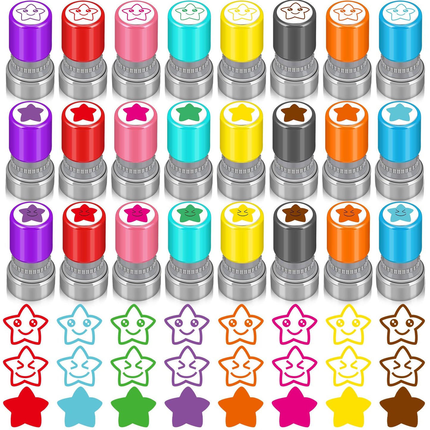 Yinder 24 Pcs Teacher Stamps – Self Inking Classroom Set, Colorful Star Designs