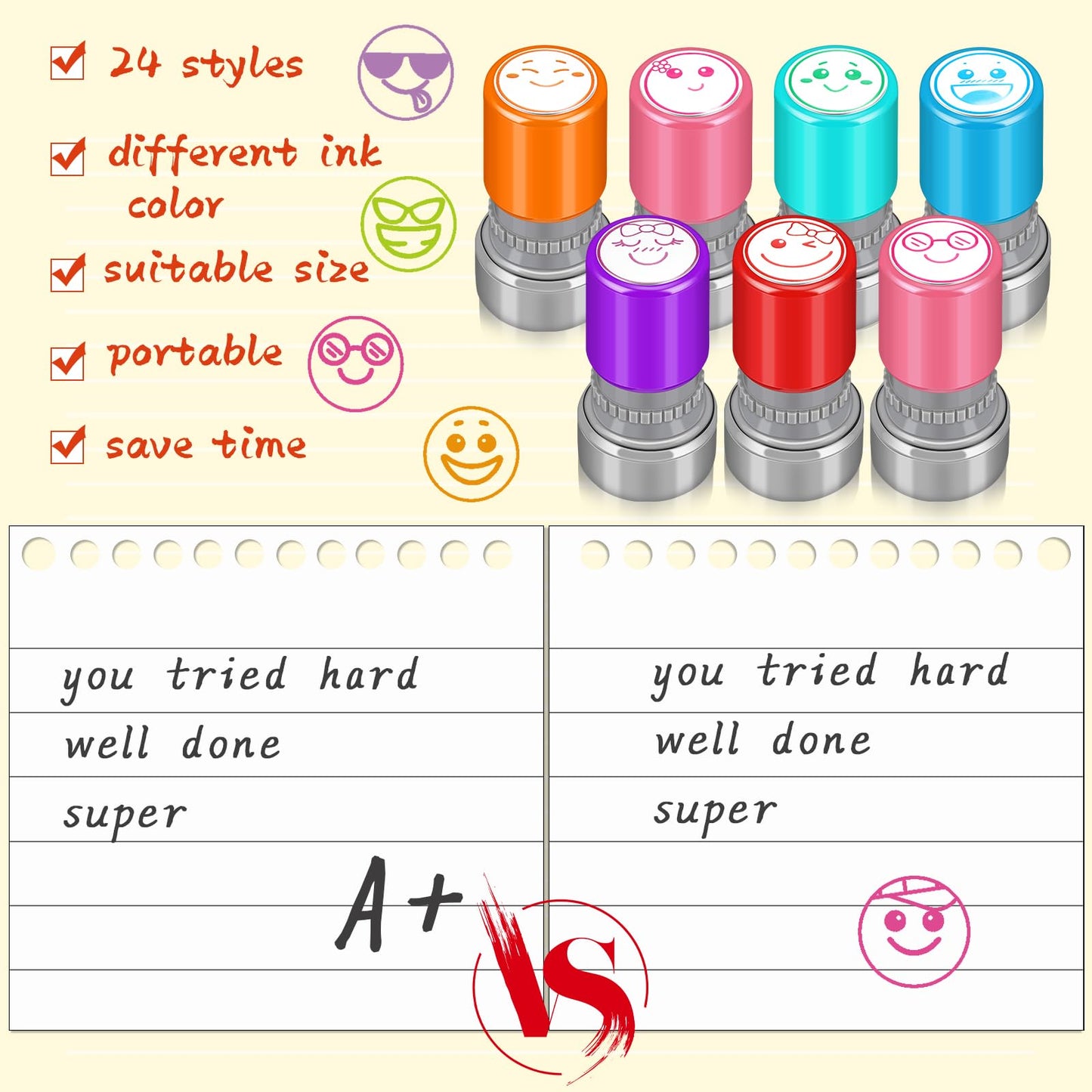 Yinder 24 Pcs Teacher Stamps Set — Self-Inking Classroom Motivational Stamps for Teachers