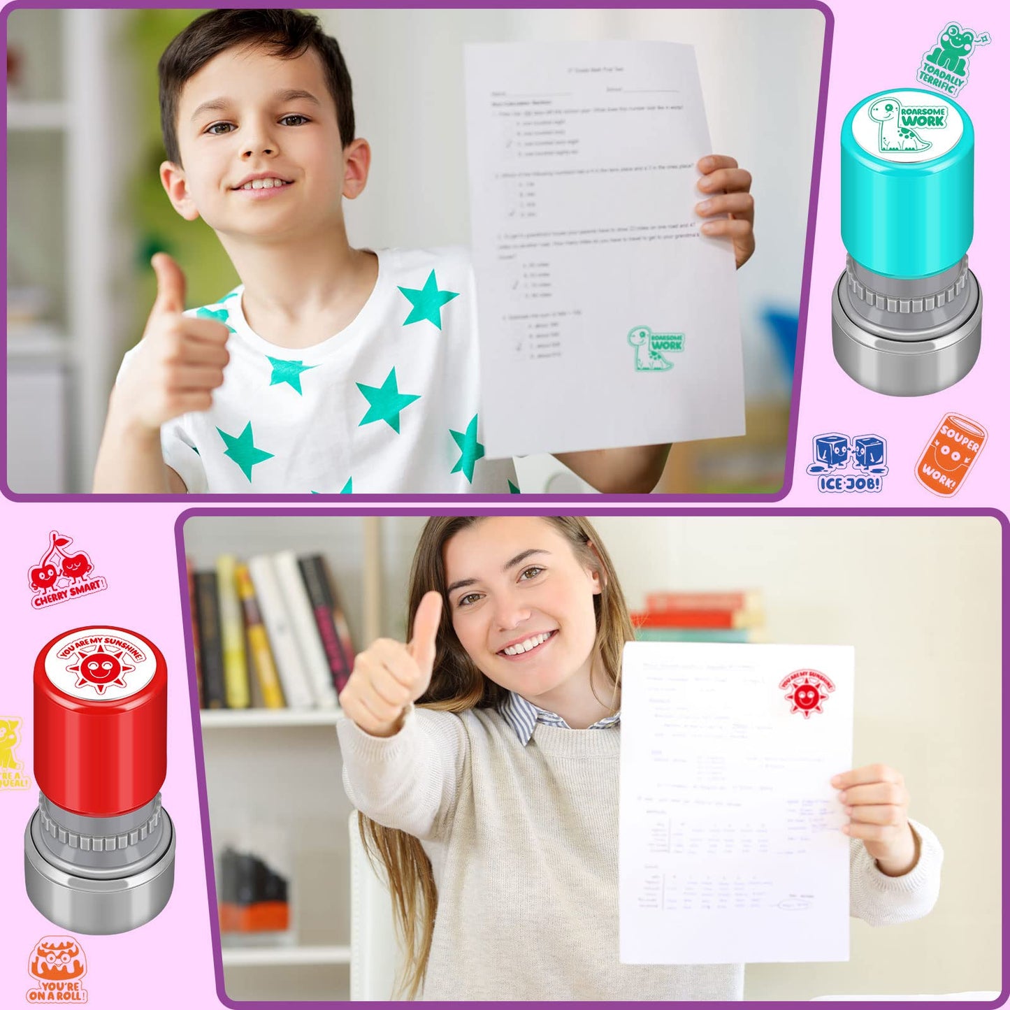 Yinder 24 Pcs Teacher Stamps Set – Self-Inking Classroom Motivational Designs