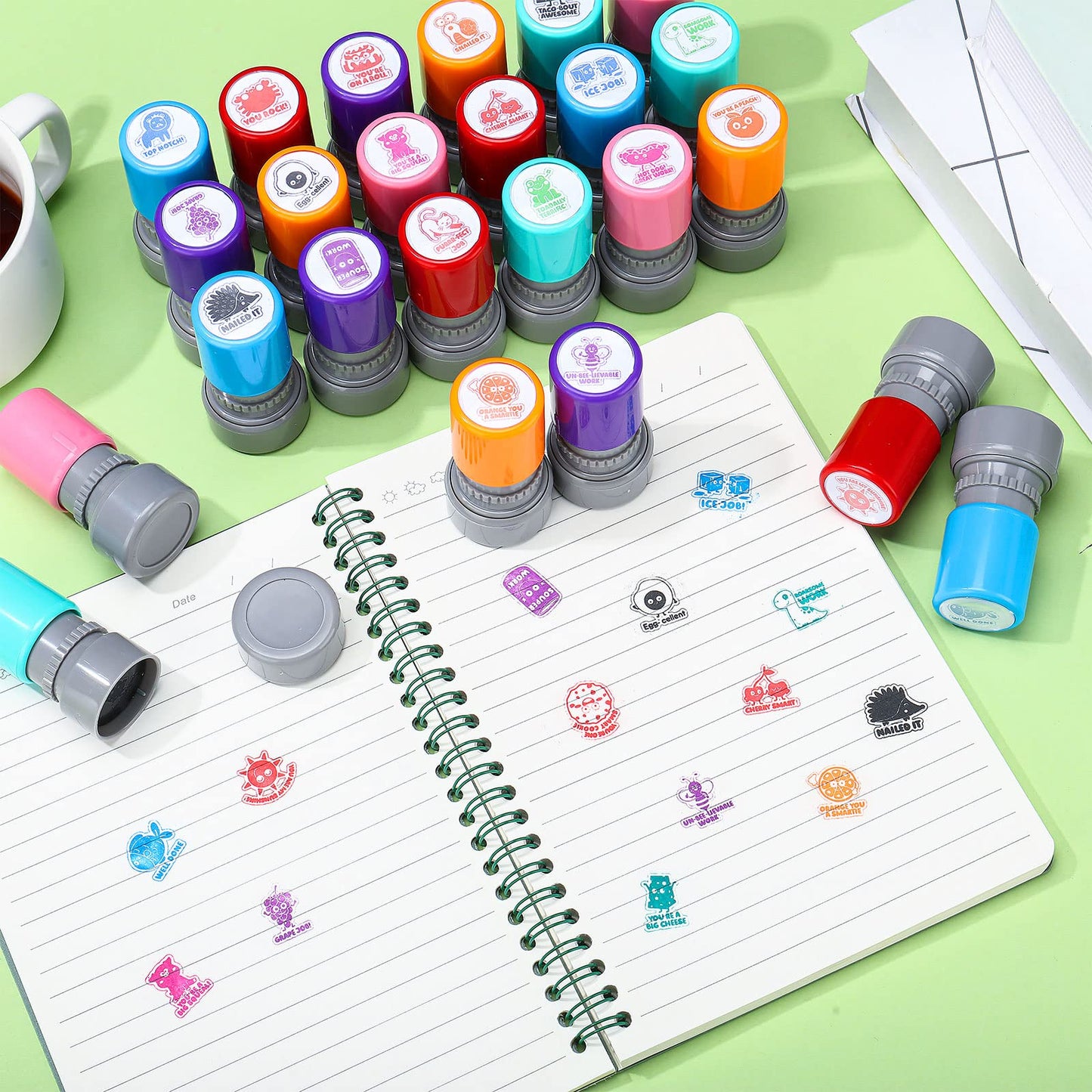 Yinder 24 Pcs Teacher Stamps Set – Self-Inking Classroom Motivational Designs