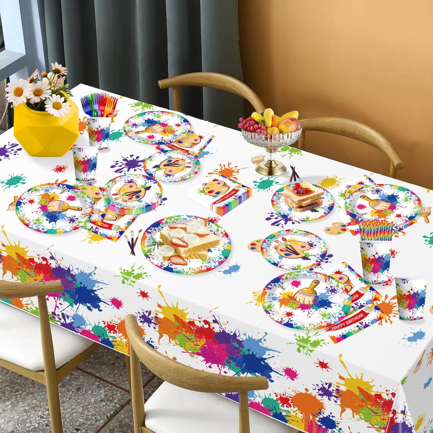 Yingoto 200pc Paint Party Decorations – Disposable Tableware & 2 Tablecloths
