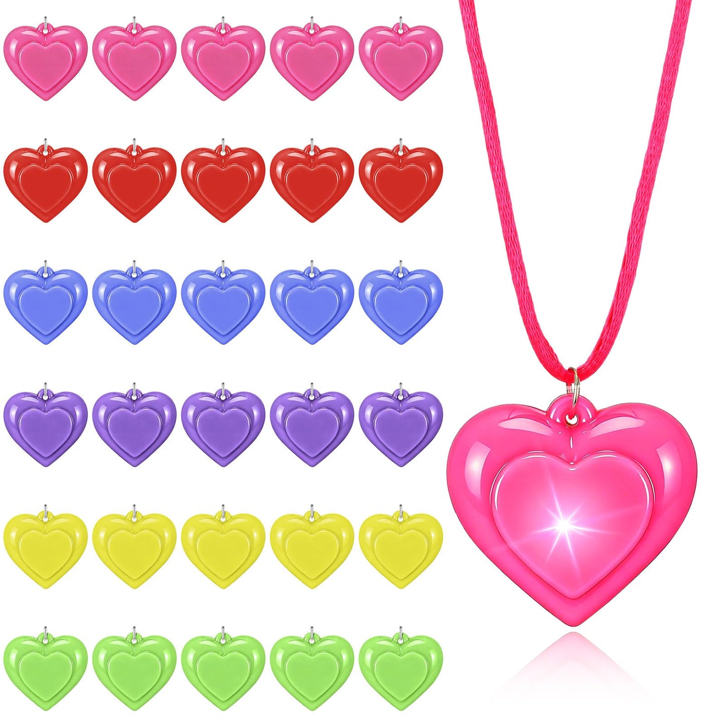 Yinkin 30 Pcs Valentine's Day Light Up Necklaces — Colorful LED Heart Necklaces for Parties & Gifts